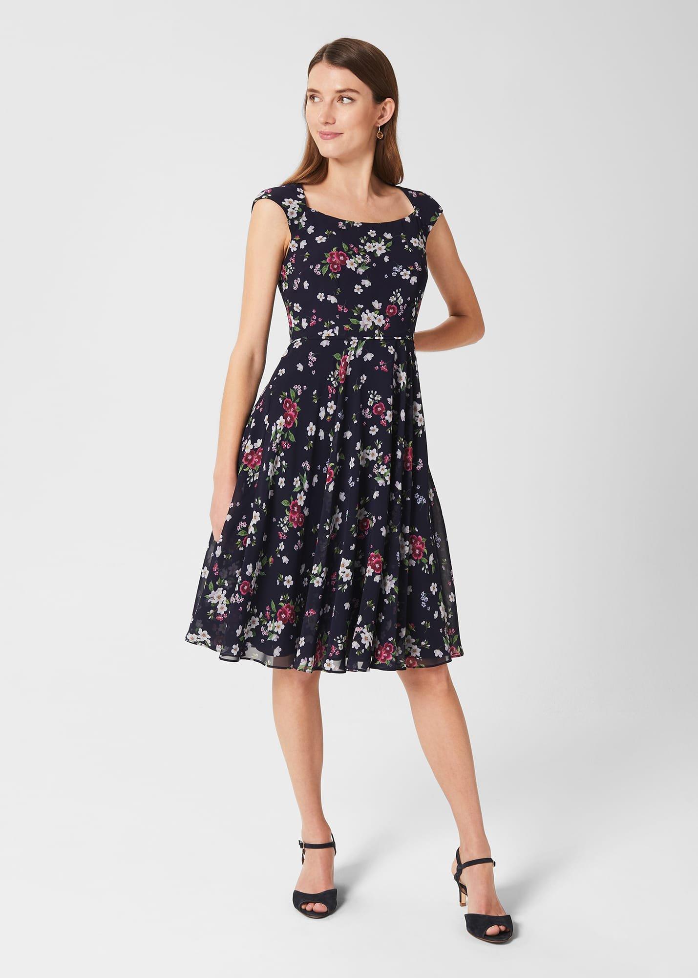 Lauren Floral Fit And Flare Dress, Navy Multi, hi-res