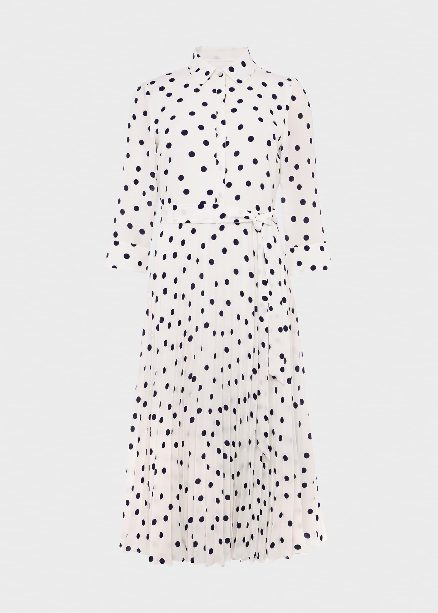 Leona Spot Midi Dress, Ivory Navy, hi-res