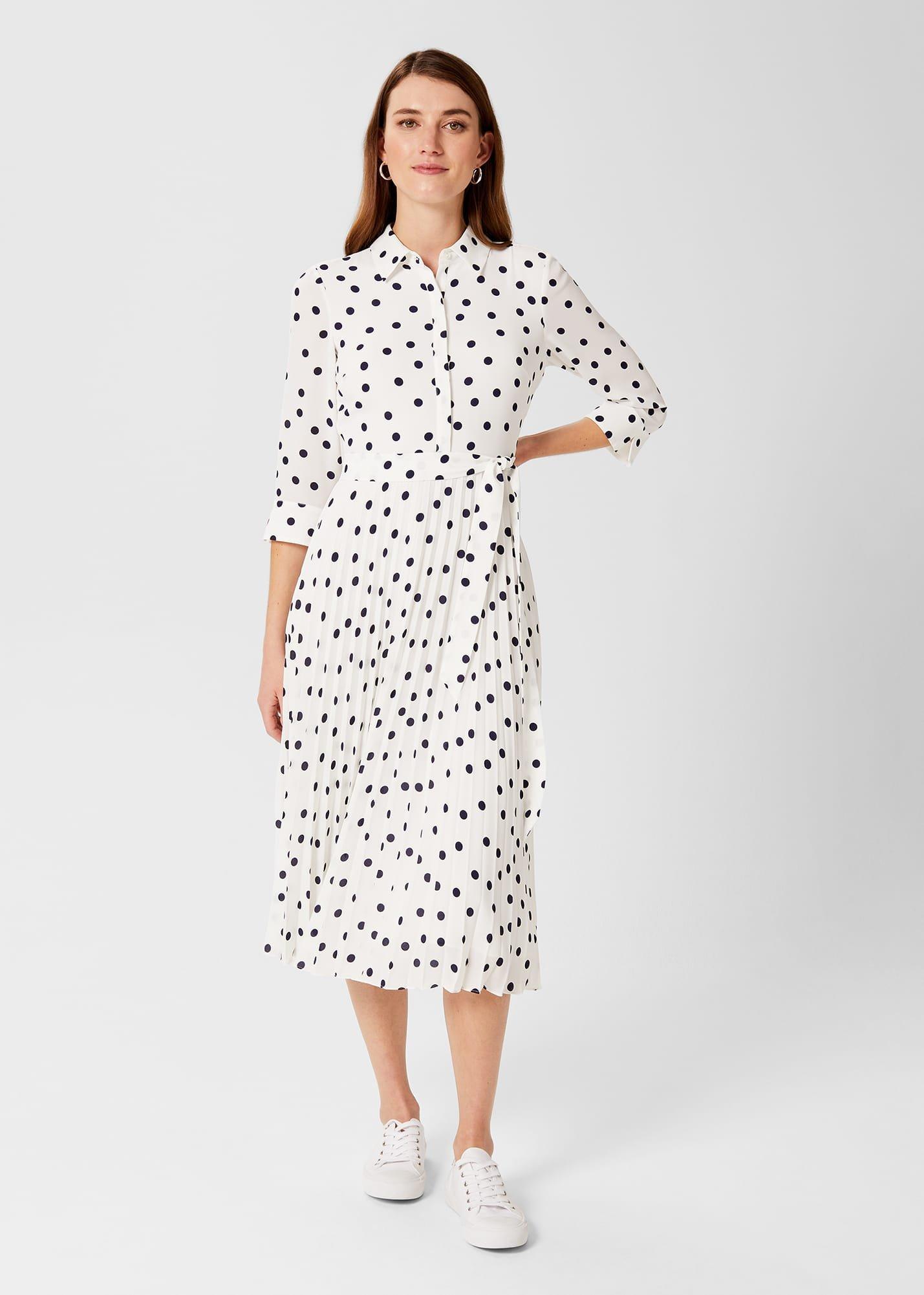 Leona Spot Midi Dress, Ivory Navy, hi-res