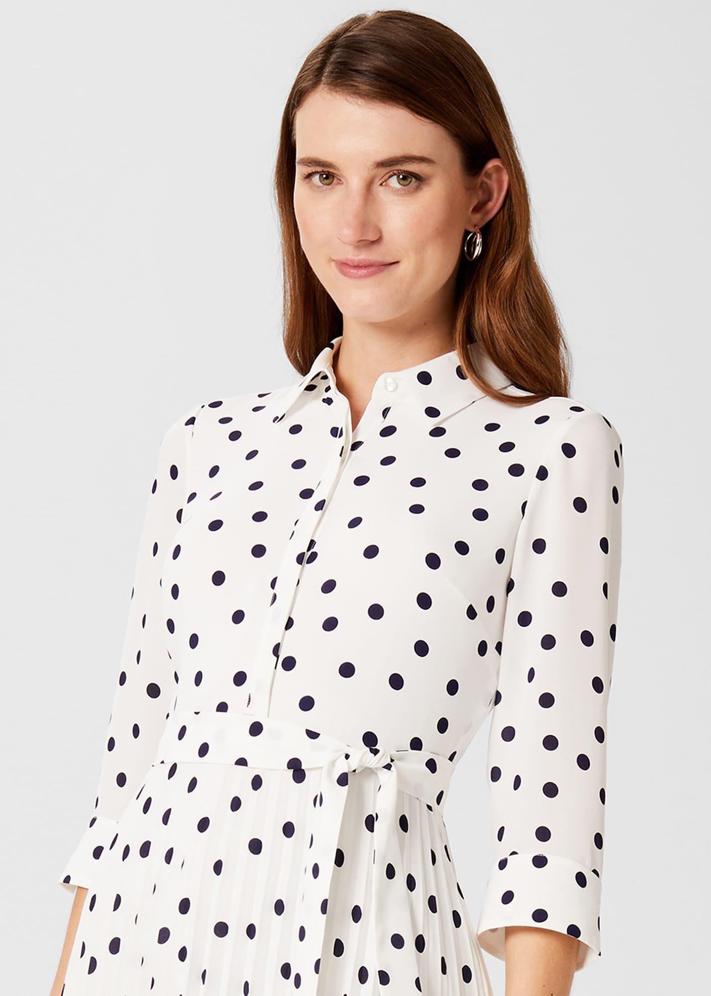 Leona Spot Midi Dress, Ivory Navy, hi-res
