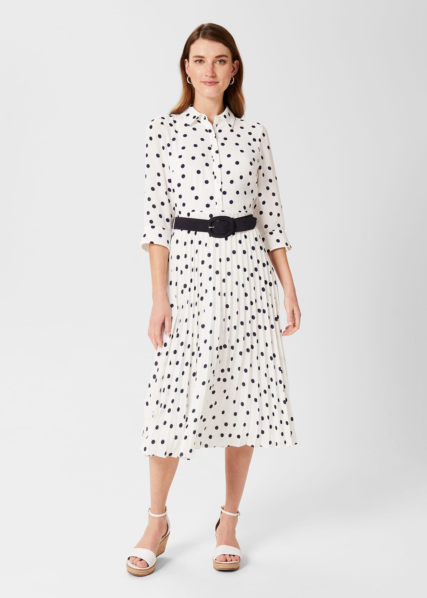 Leona Spot Midi Dress, Ivory Navy, hi-res