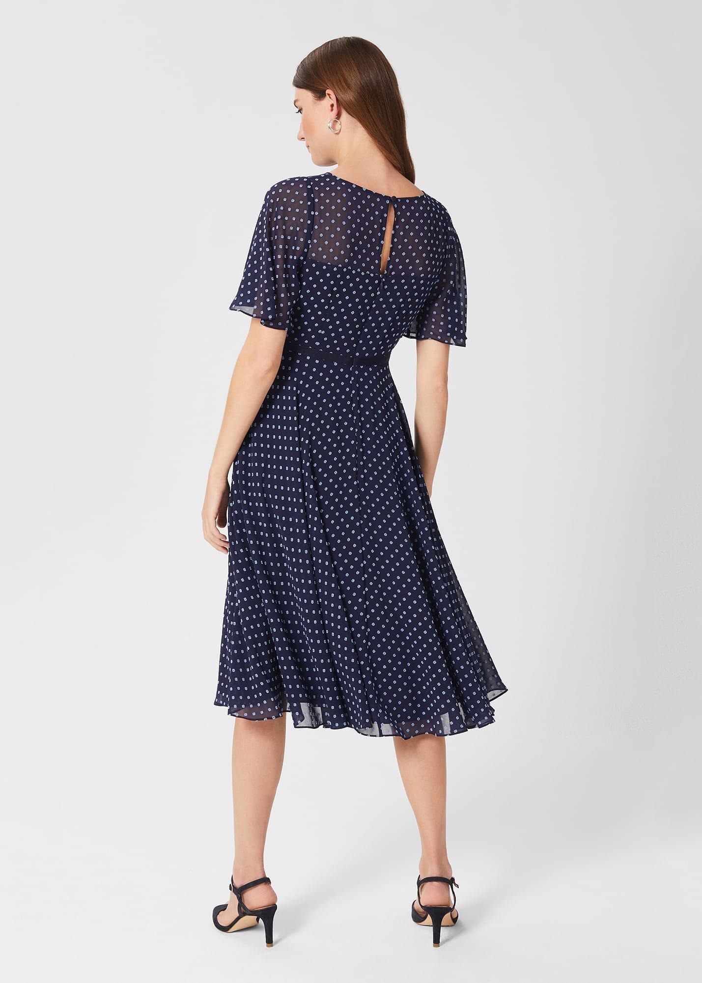 Eleanor Spot Fit And Flare Dress, Midnight Blue, hi-res