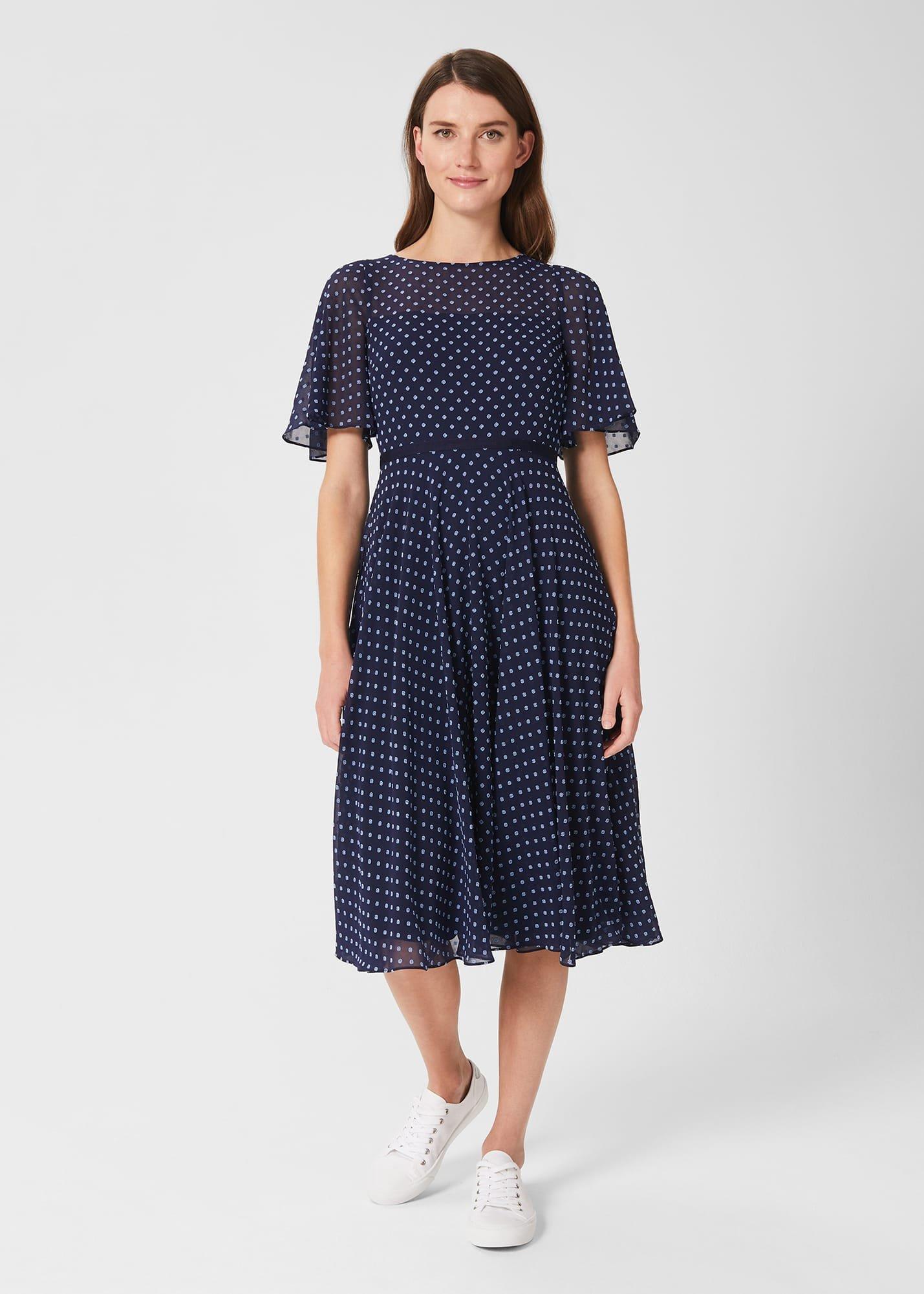 Eleanor Spot Fit And Flare Dress, Midnight Blue, hi-res