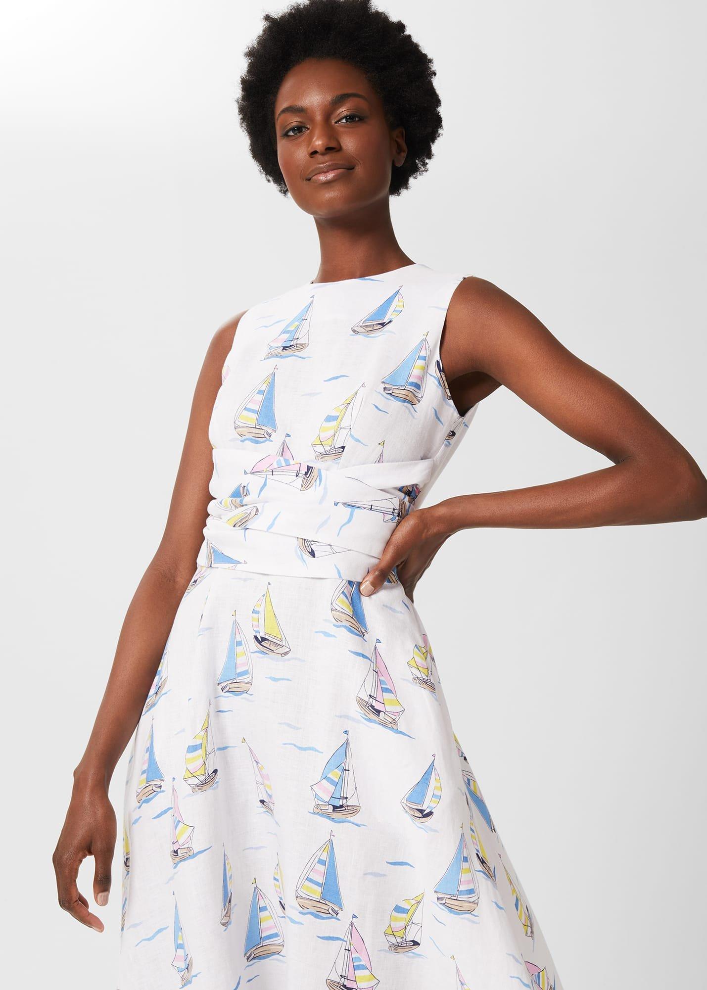 Twitchill Linen Dress, White Multi, hi-res