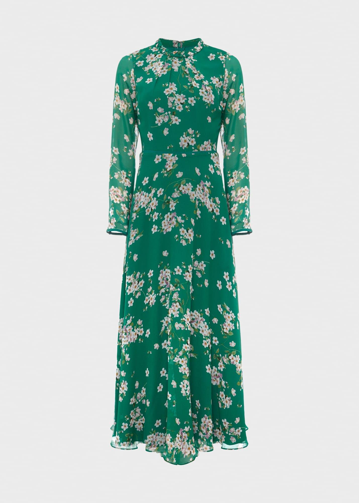 Rosabelle Silk Floral Dress, Green Multi, hi-res