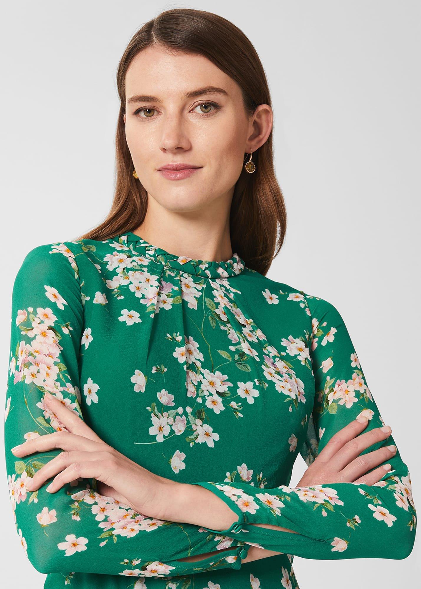 Rosabelle Silk Floral Dress, Green Multi, hi-res