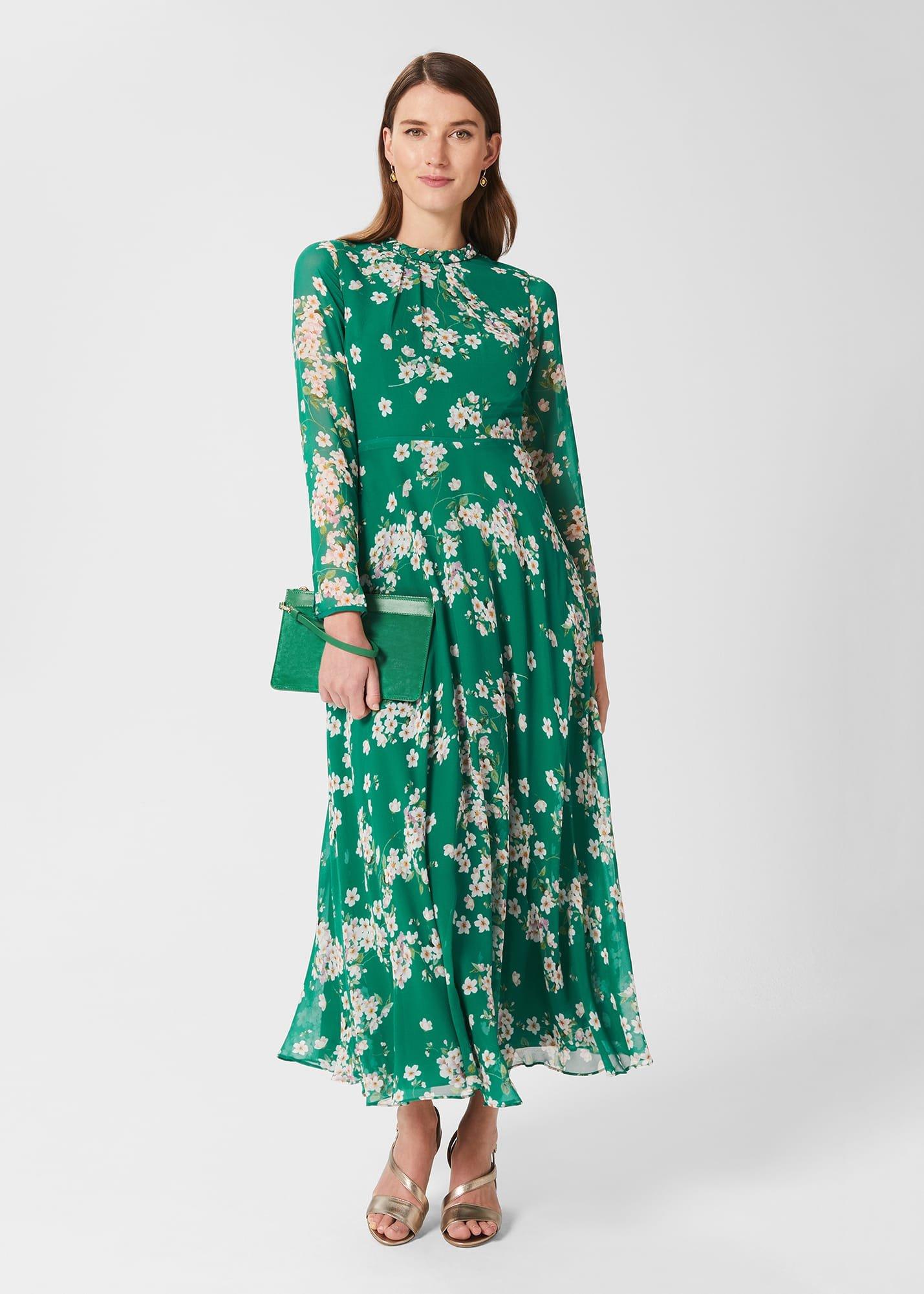 Rosabelle Silk Floral Dress, Green Multi, hi-res