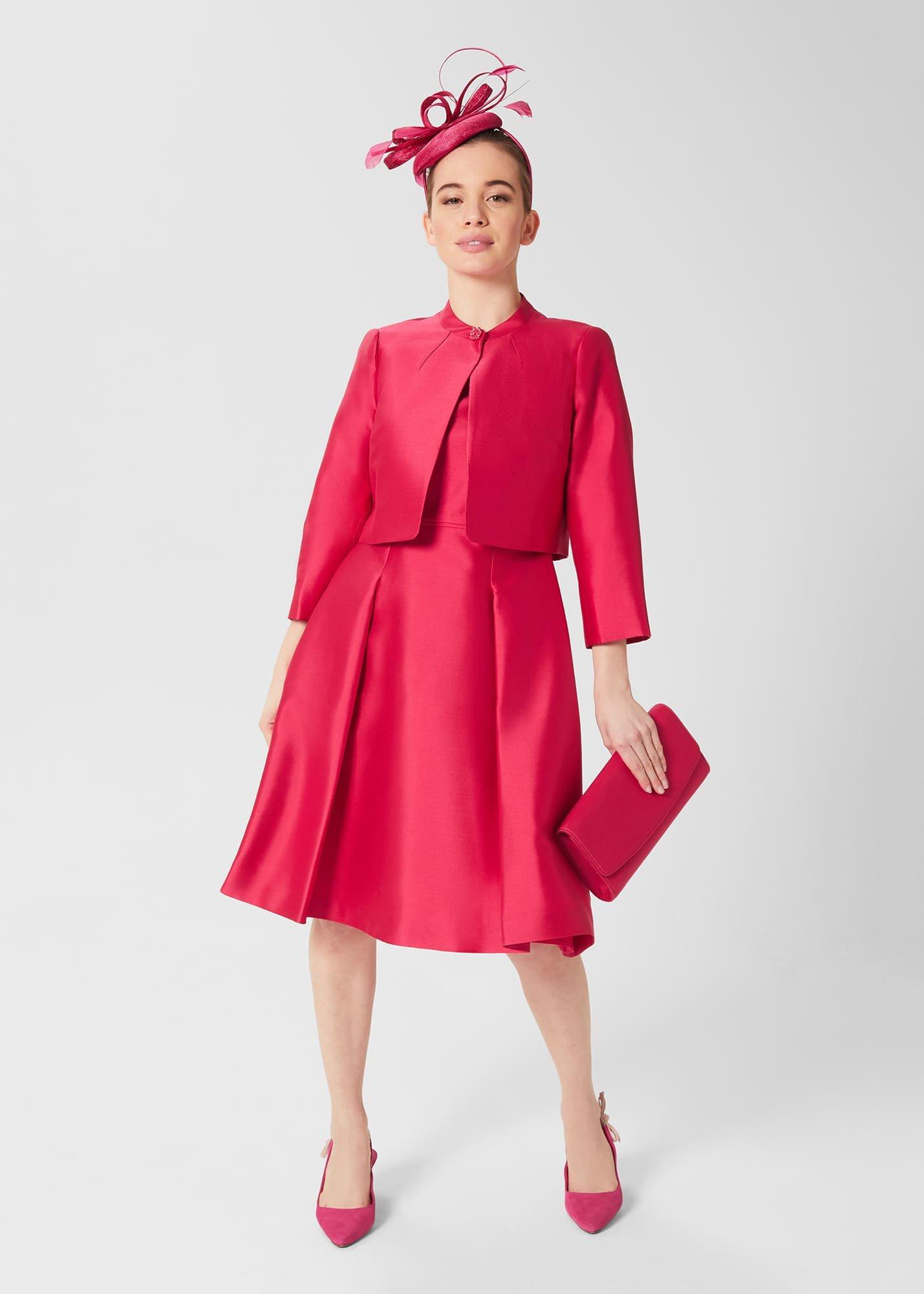 Petite Julietta Silk Blend Fit And Flare Dress, Fuchsia Pink, hi-res