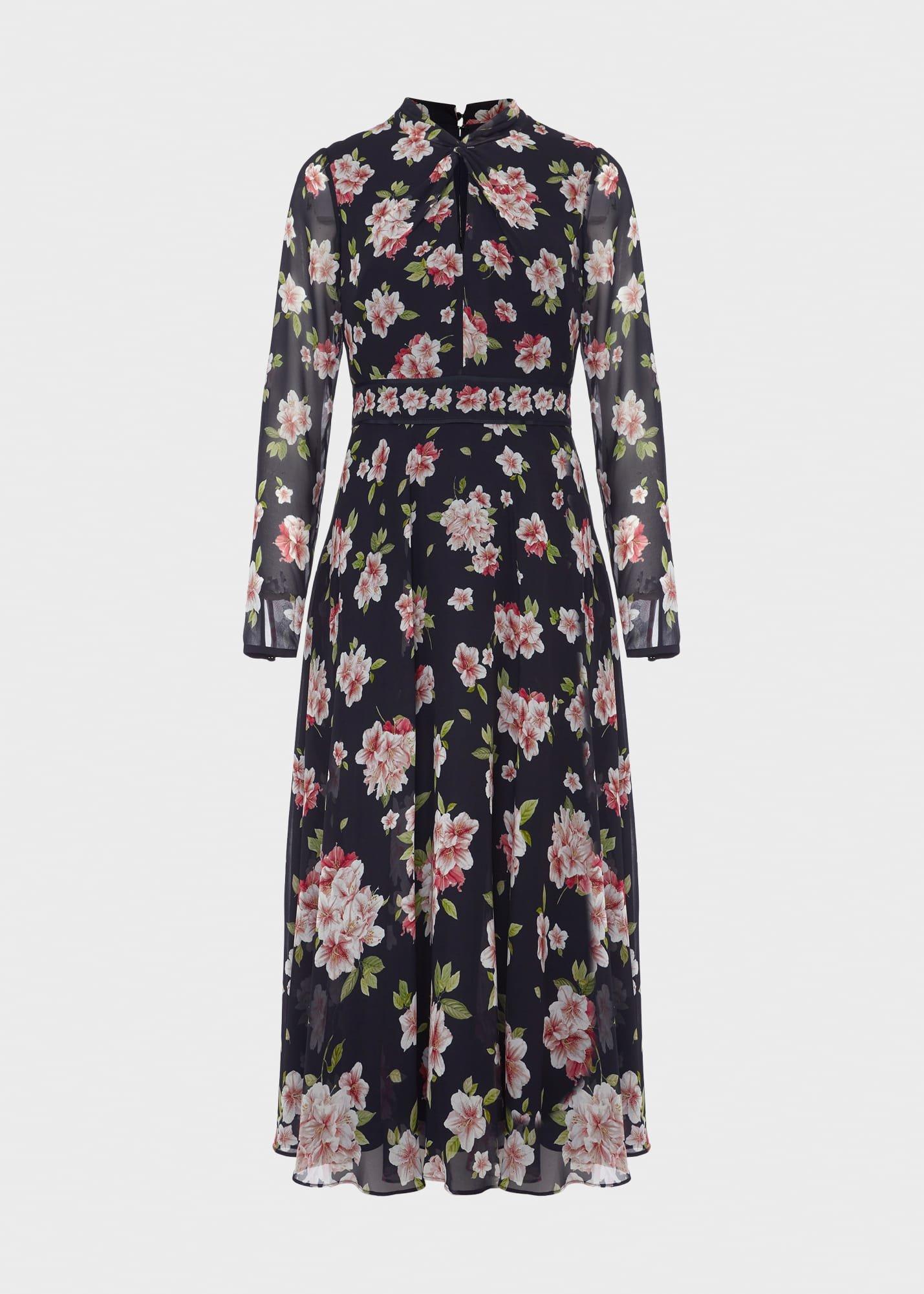 Helena Silk Floral Midi Dress, Navy Multi, hi-res