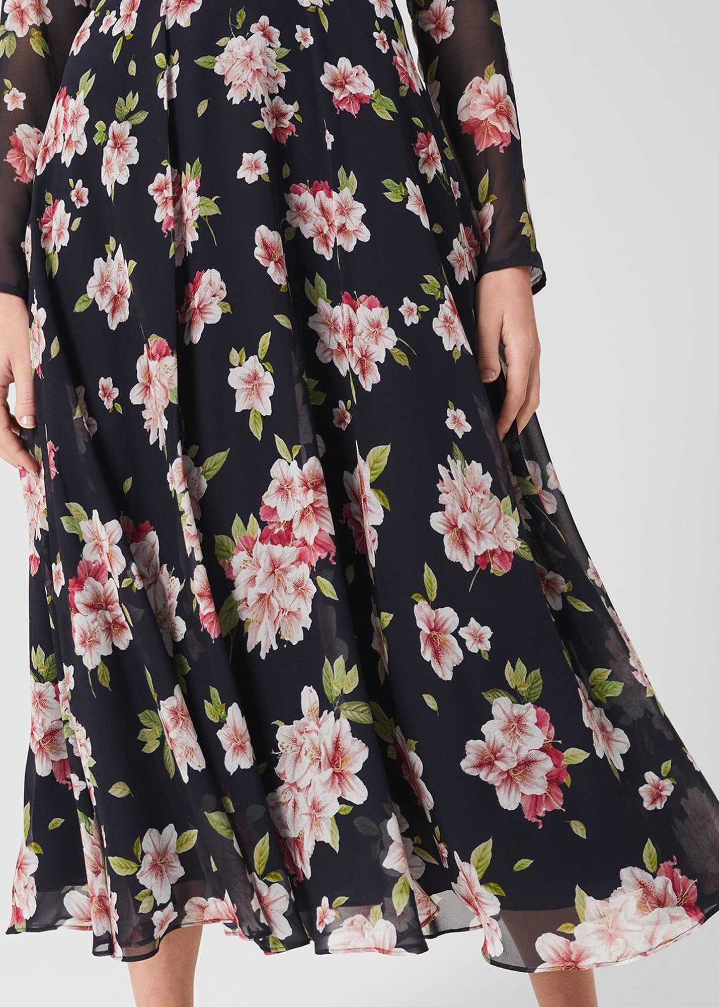 Helena Silk Floral Midi Dress, Navy Multi, hi-res