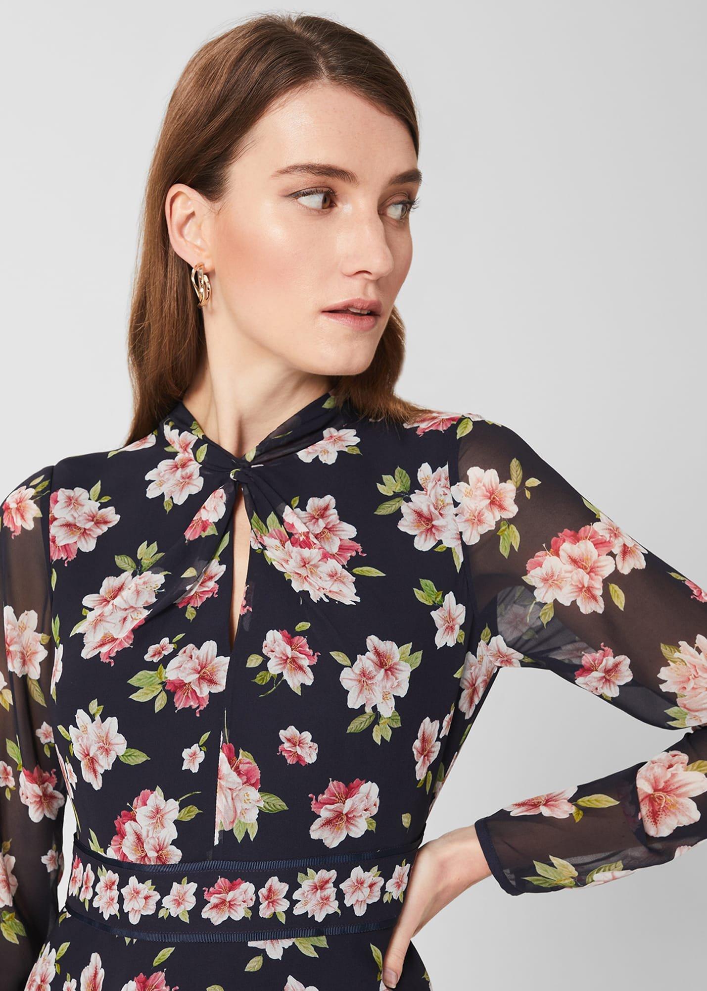 Helena Silk Floral Midi Dress, Navy Multi, hi-res