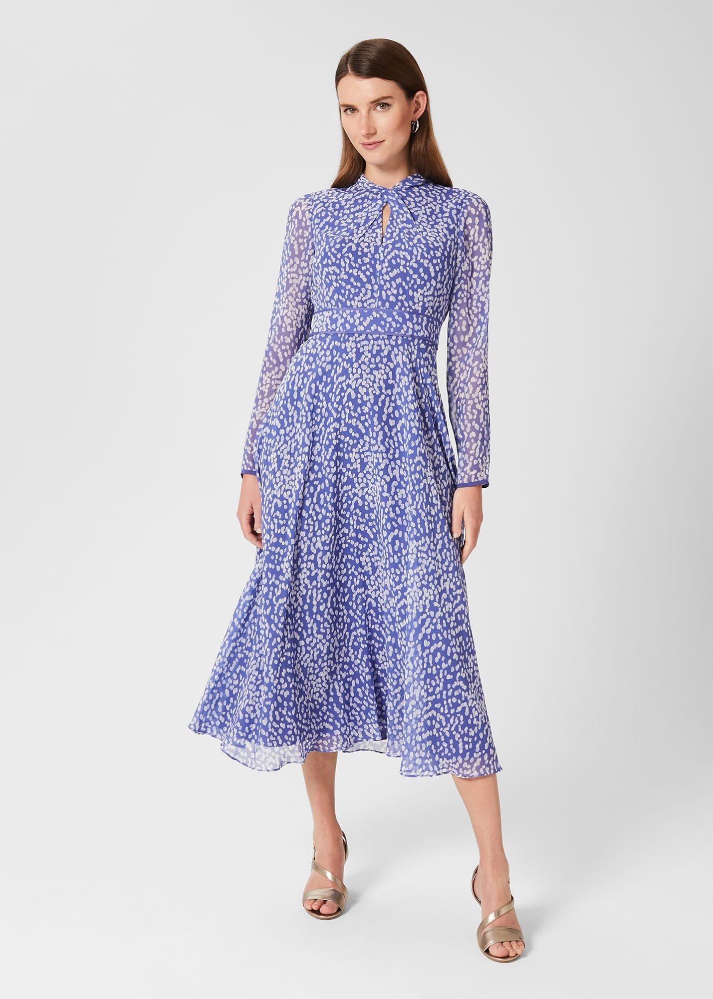 Helena Silk Midi Dress, Blue Multi, hi-res