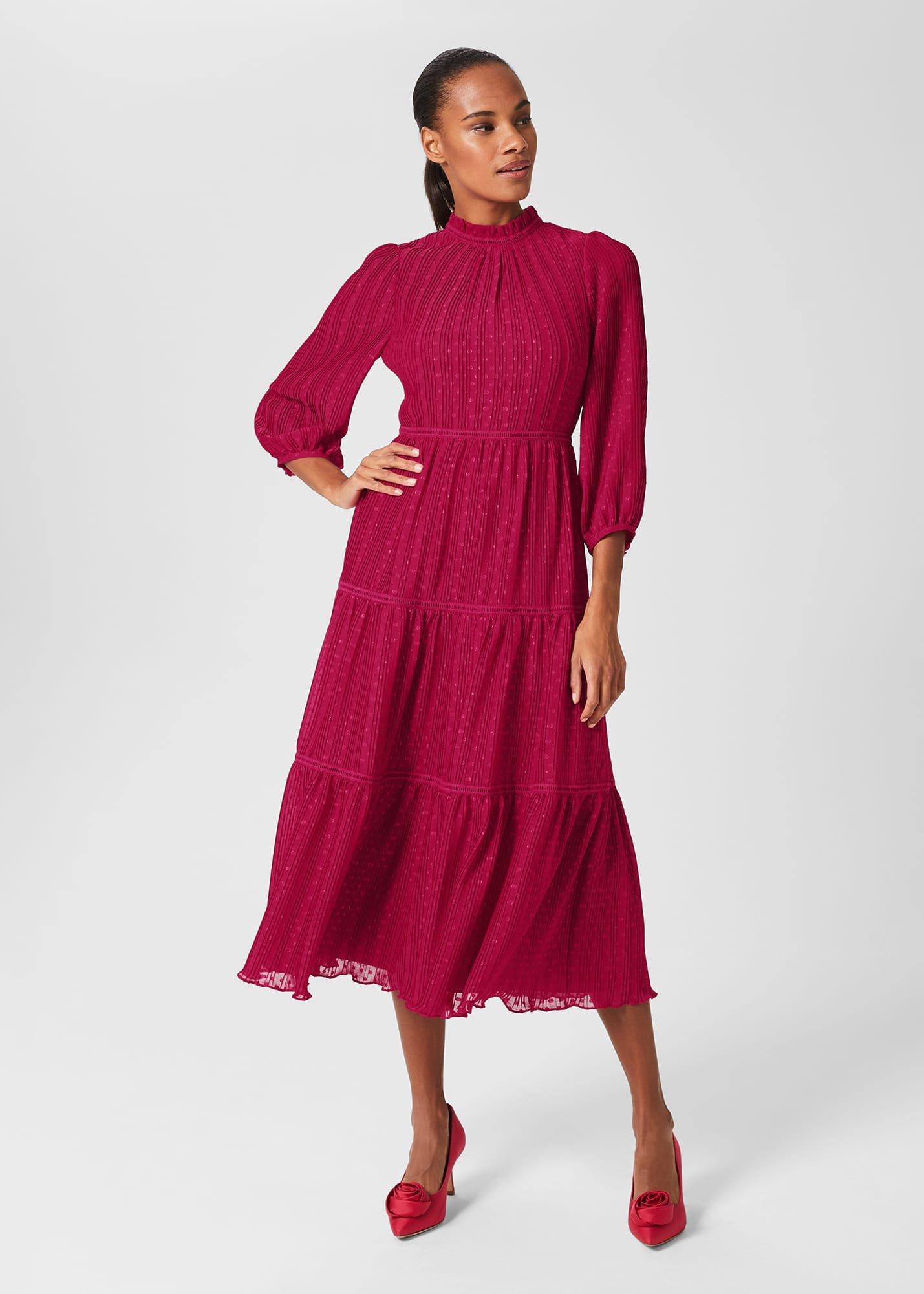 Colette Tiered Fit And Flare Dress, Cerise Pink, hi-res