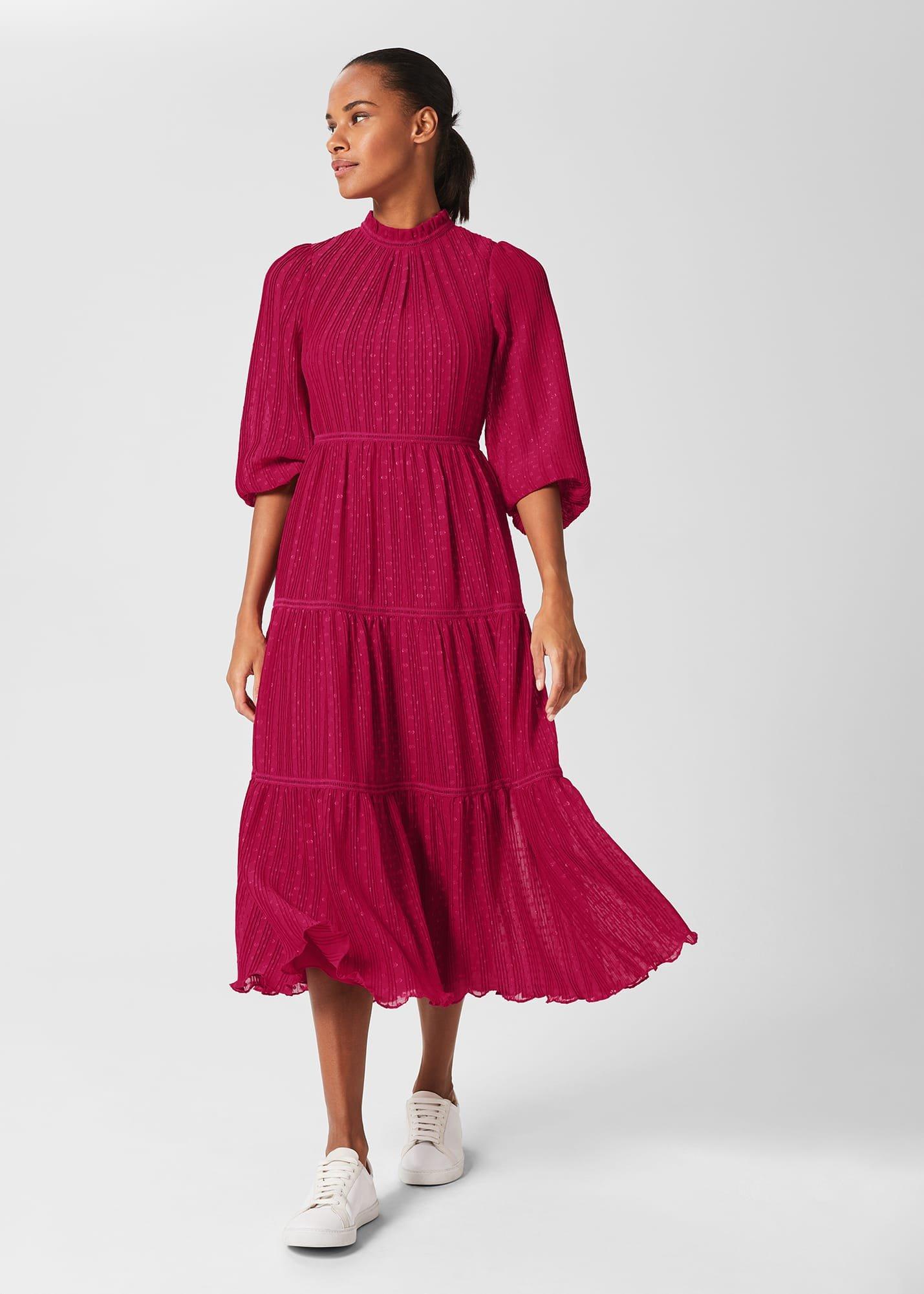 Colette Tiered Fit And Flare Dress, Cerise Pink, hi-res