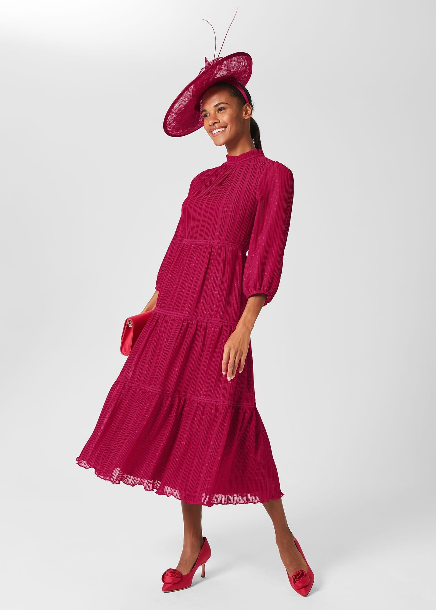 Colette Tiered Fit And Flare Dress, Cerise Pink, hi-res