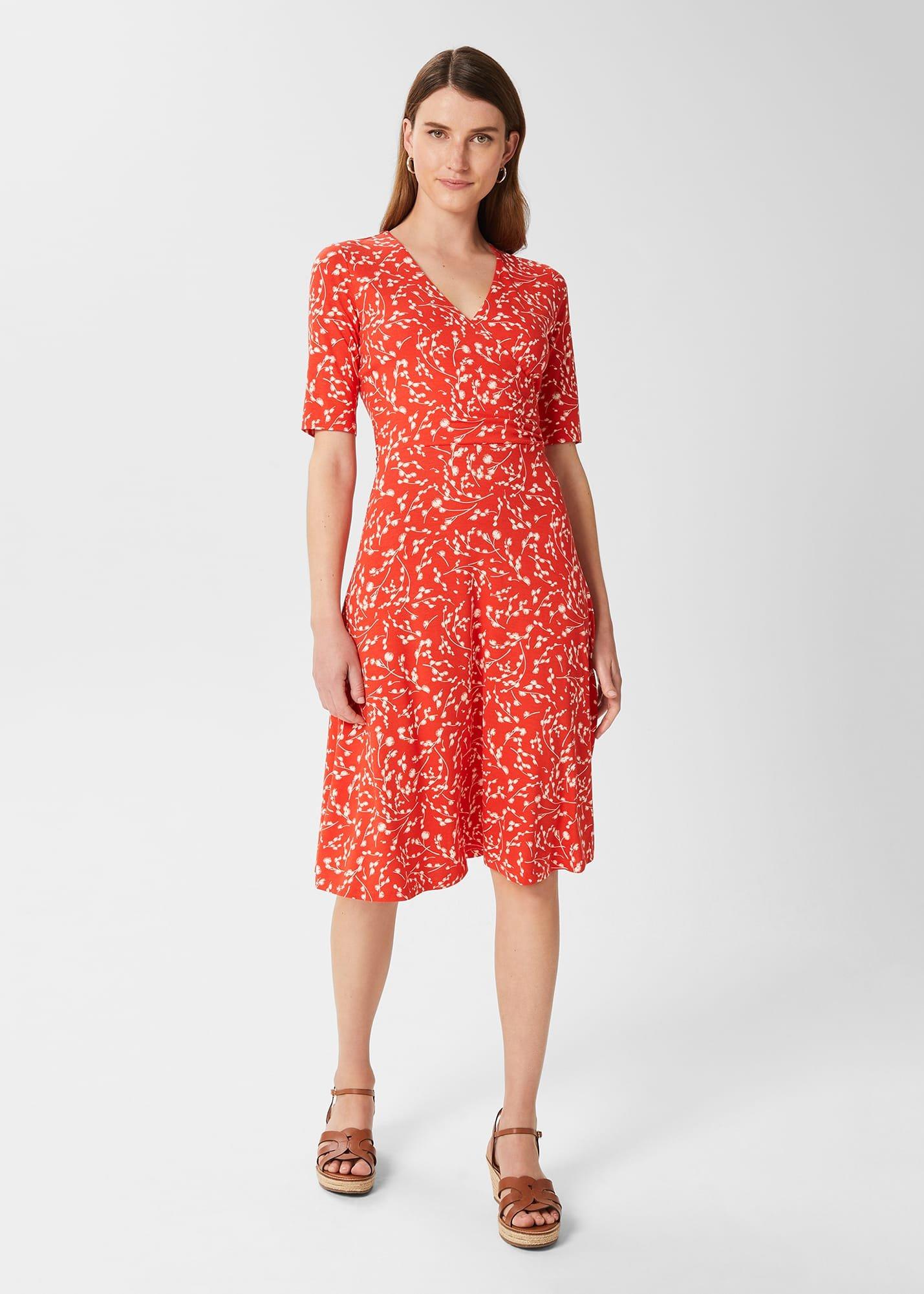 Dina Jersey Wrap Dress, Red Ivory, hi-res