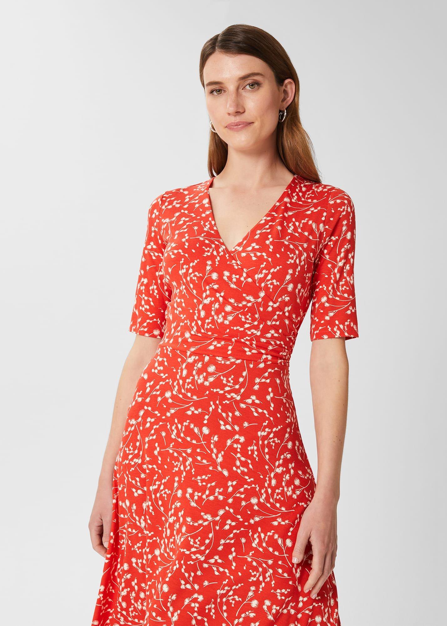 Dina Jersey Wrap Dress, Red Ivory, hi-res