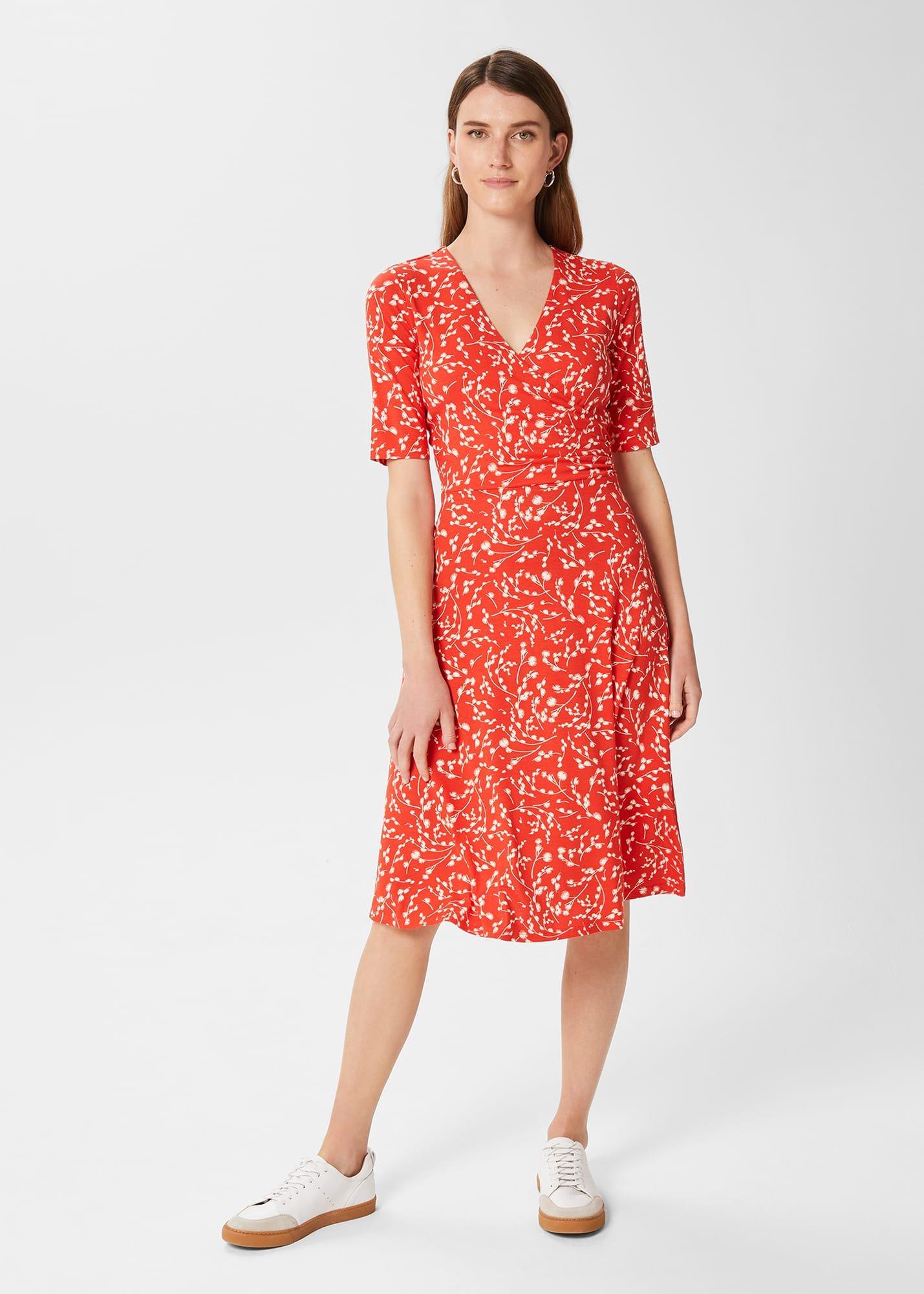 Dina Jersey Wrap Dress, Red Ivory, hi-res