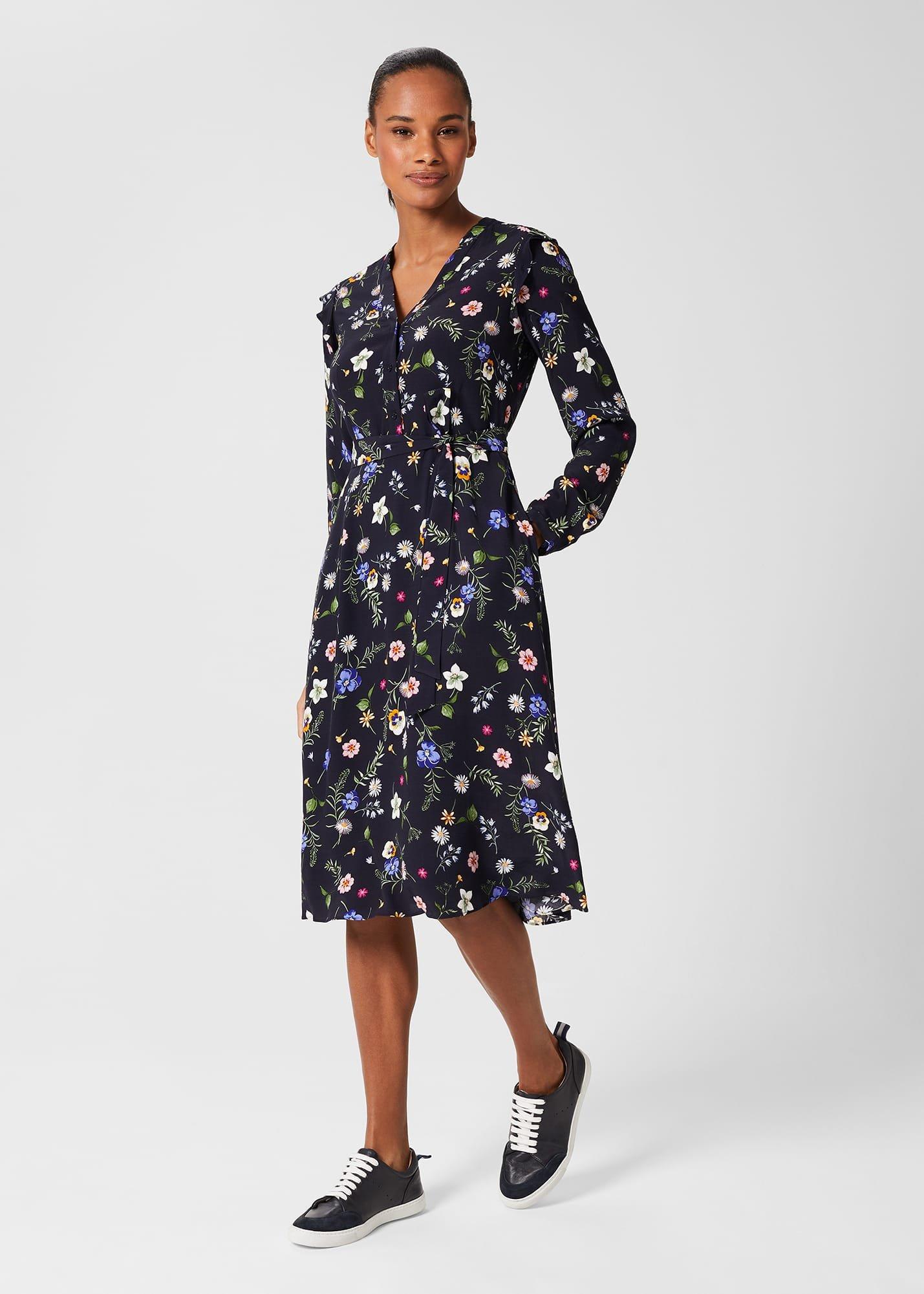 Florentine Belted Dress, Navy Multi, hi-res