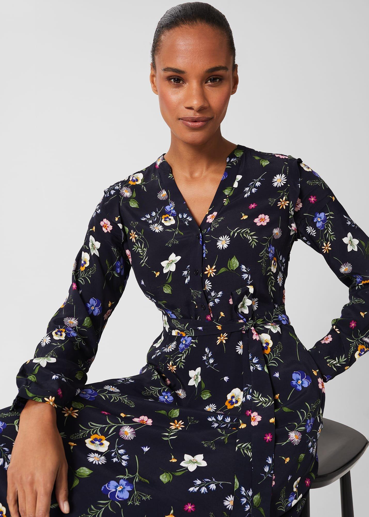 Florentine Belted Dress, Navy Multi, hi-res