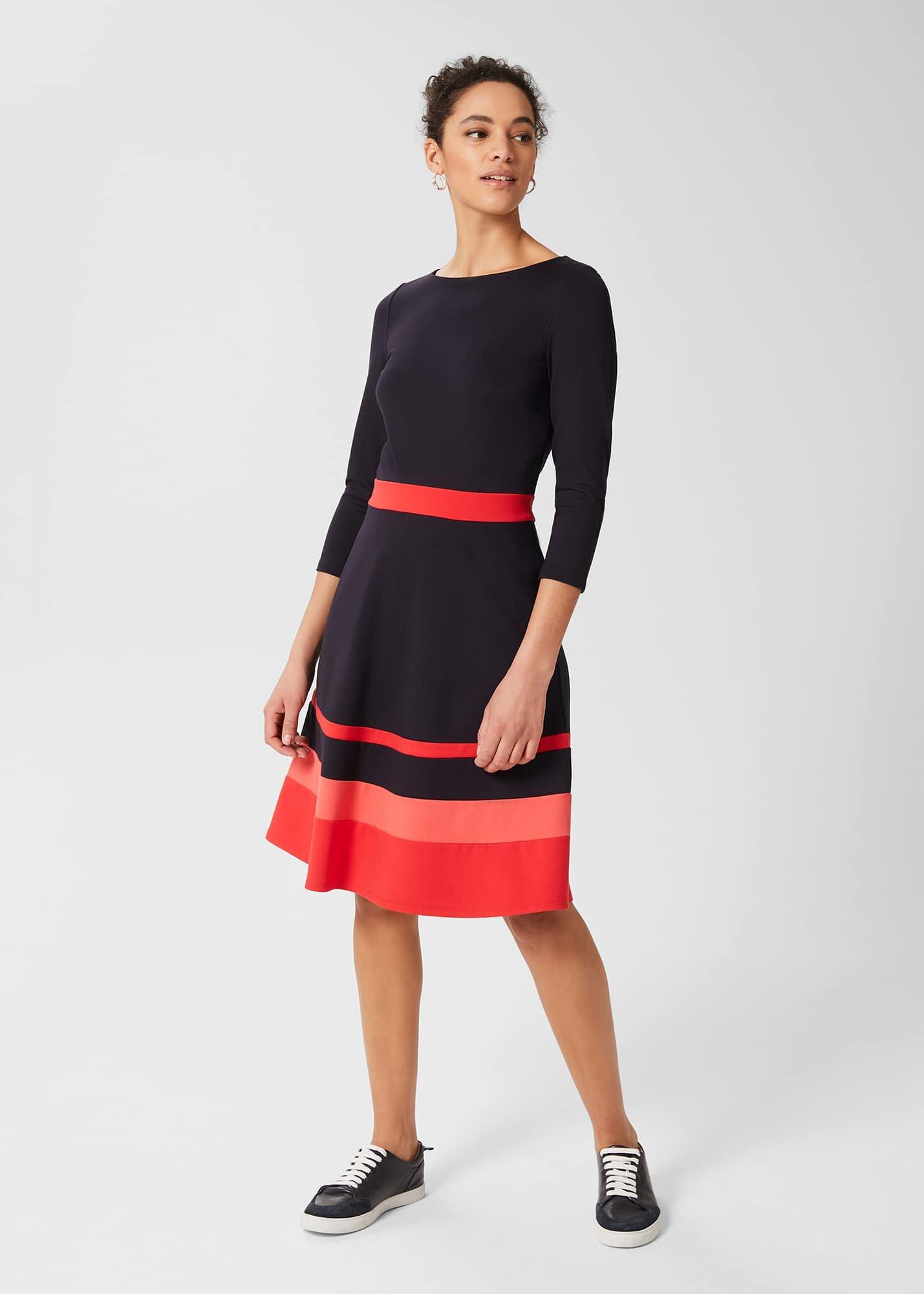 Jaymie Ponte Dress, Navy Red, hi-res
