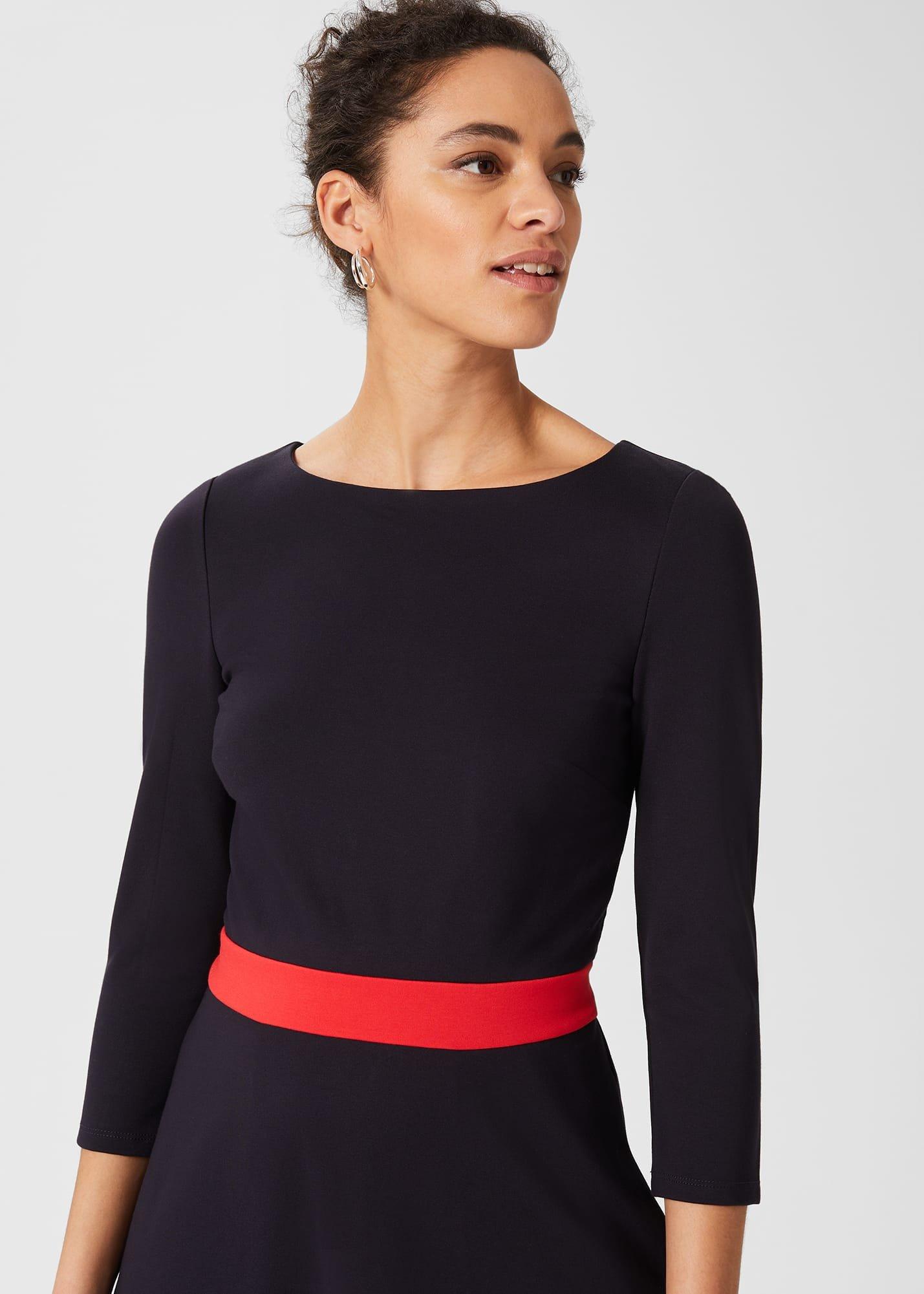 Jaymie Ponte Dress, Navy Red, hi-res