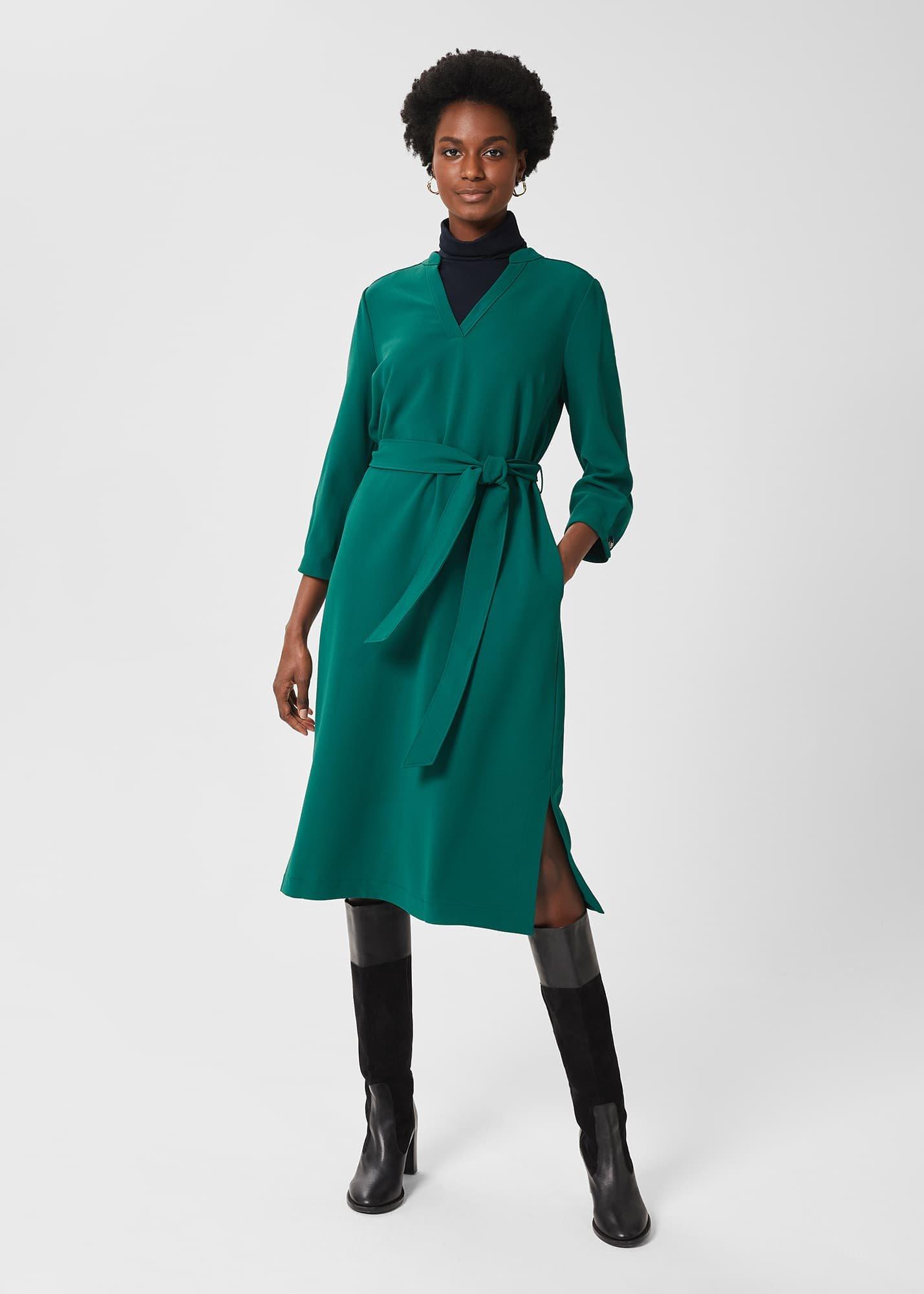 Kirsty Belted Dress, Jade Green, hi-res