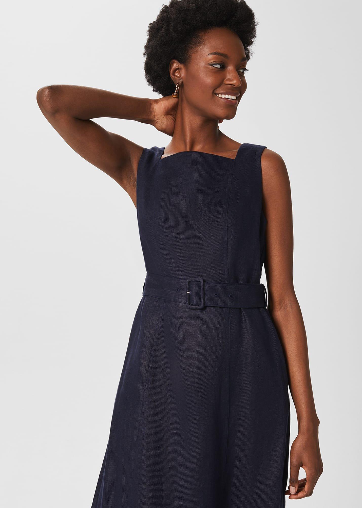 Roberta Linen Dress, Navy, hi-res
