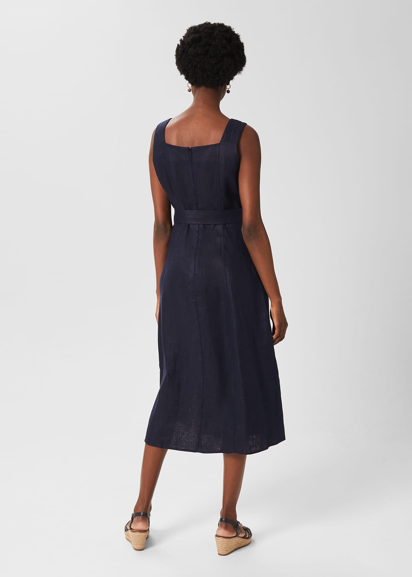 Roberta Linen Dress, Navy, hi-res