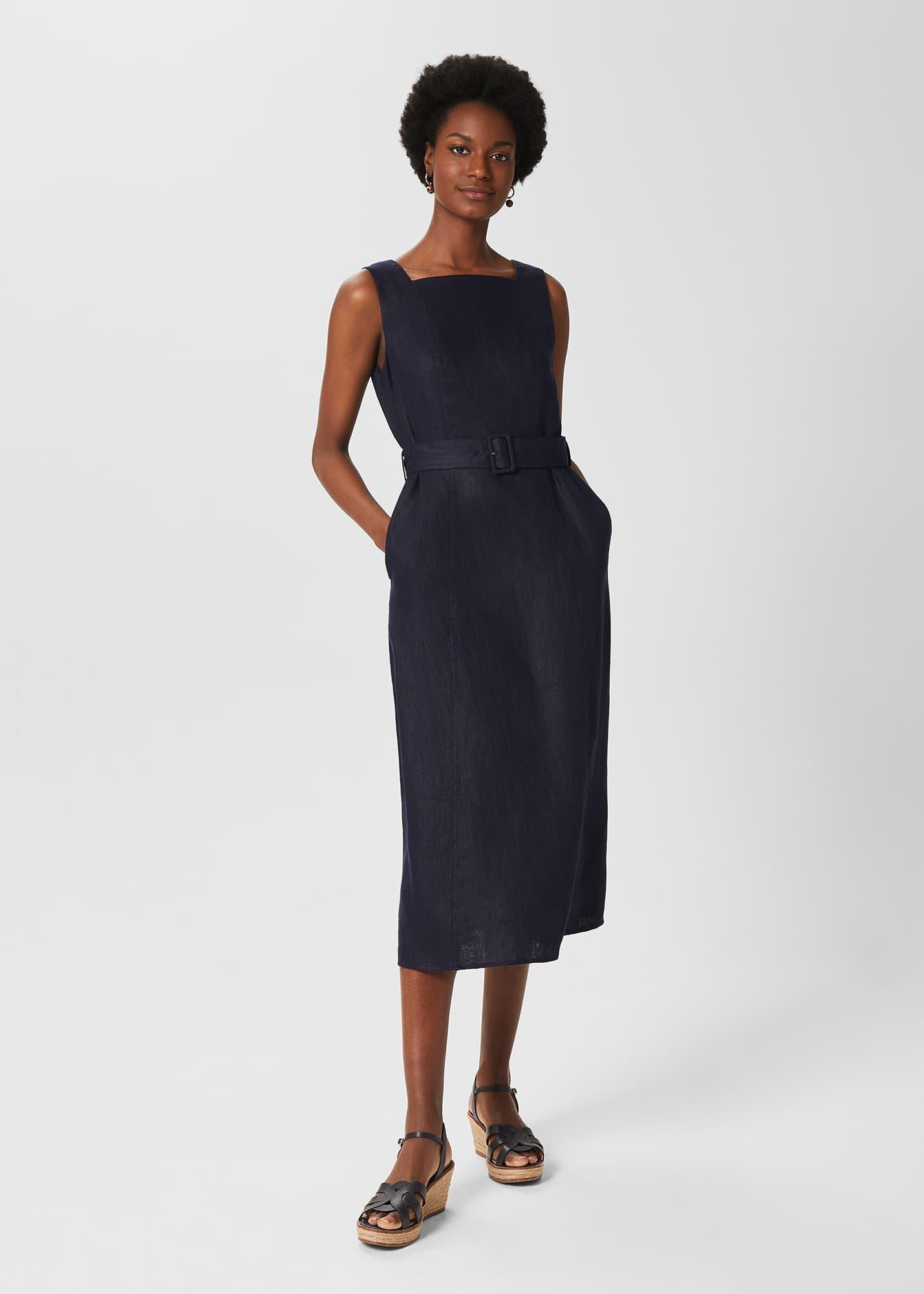 Roberta Linen Dress, Navy, hi-res