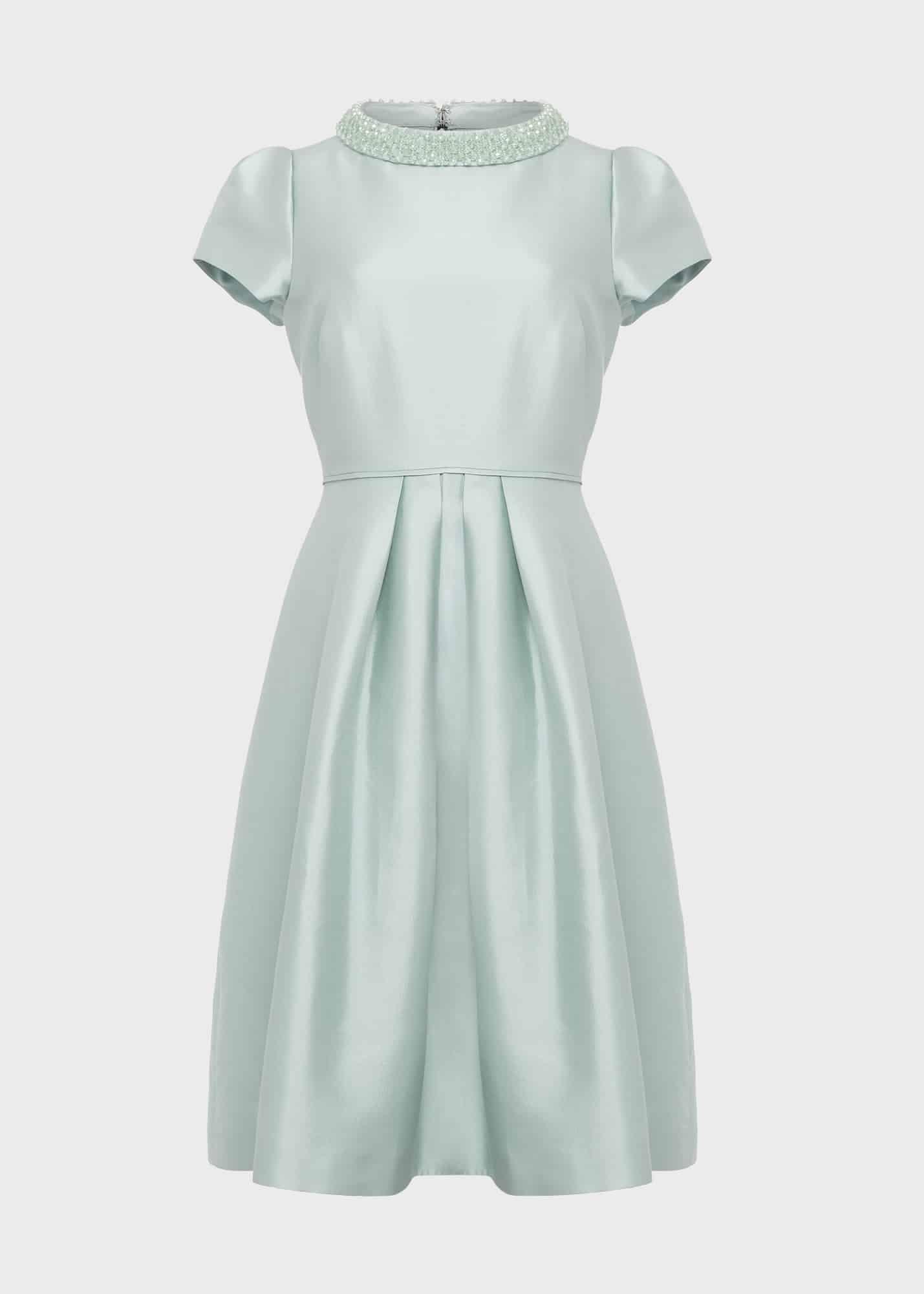 Jocelyn Silk Blend Fit And Flare Dress, Sage Green, hi-res