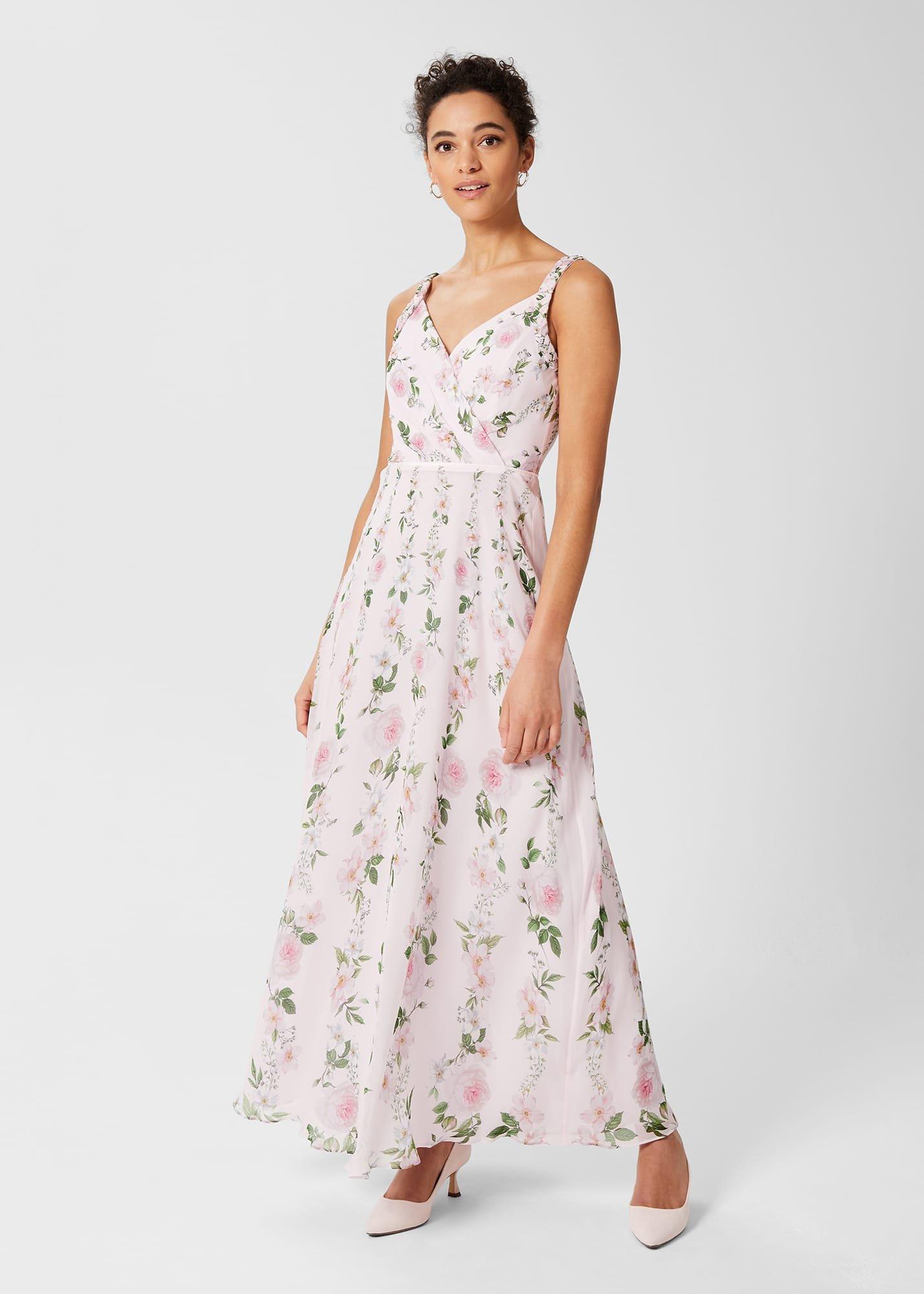 Catherine Silk Floral Maxi Dress, Pale Pink Multi, hi-res