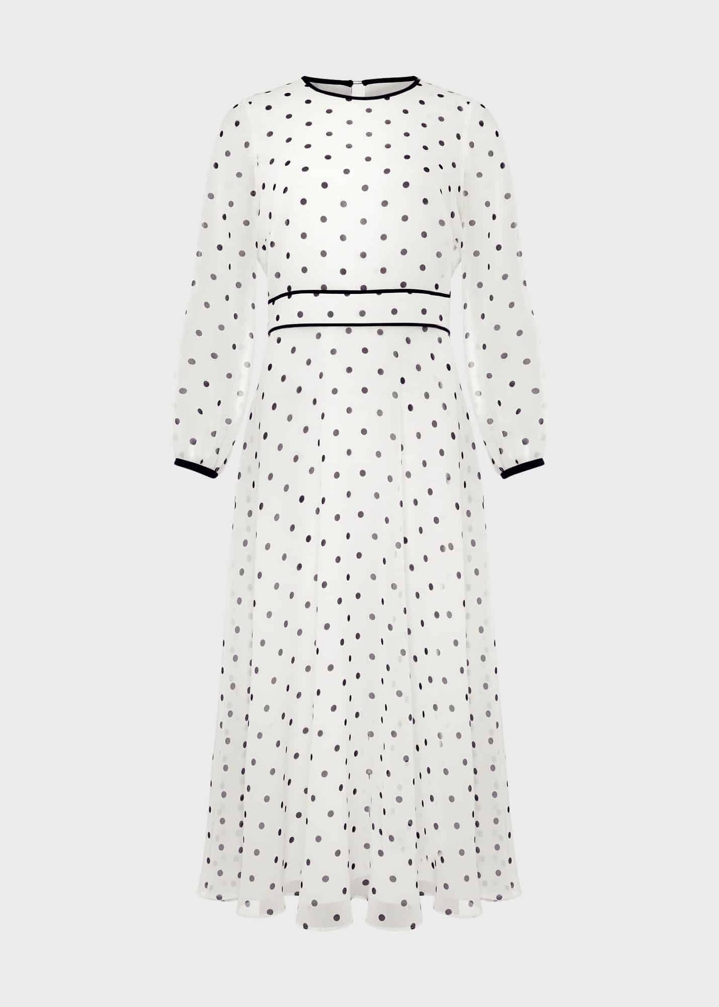 Sahara Spot Fit And Flare Dress, Ivory Navy, hi-res