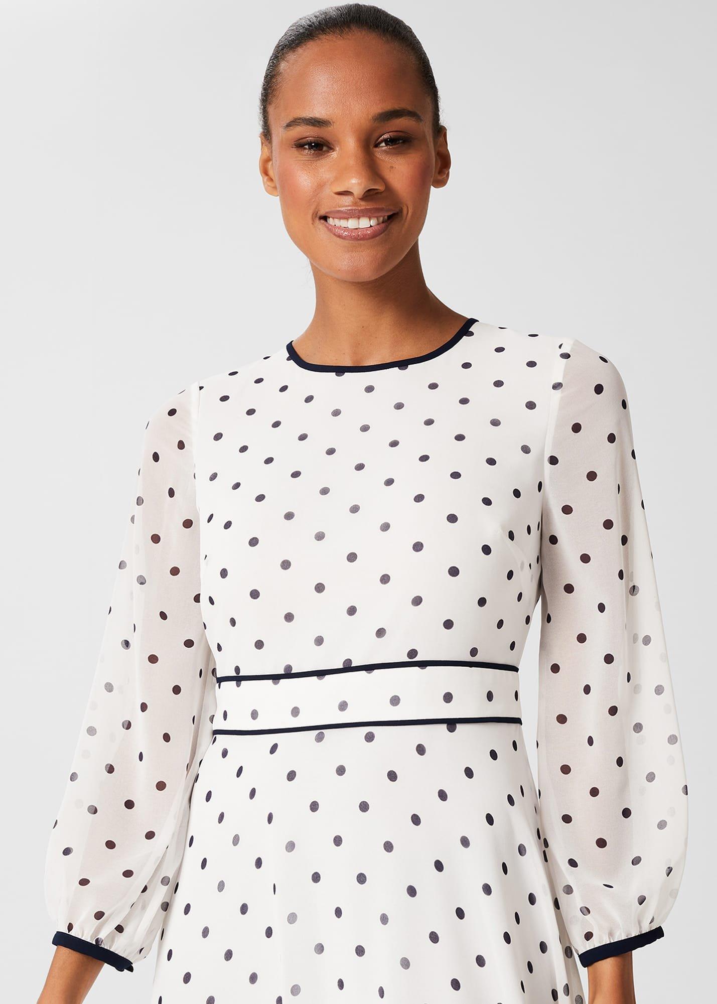 Sahara Spot Fit And Flare Dress, Ivory Navy, hi-res