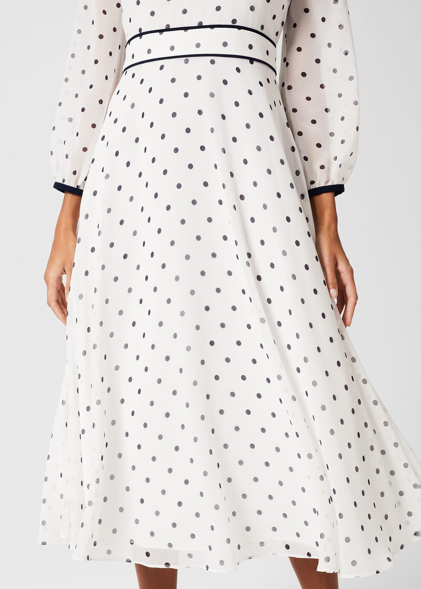 Sahara Spot Fit And Flare Dress, Ivory Navy, hi-res