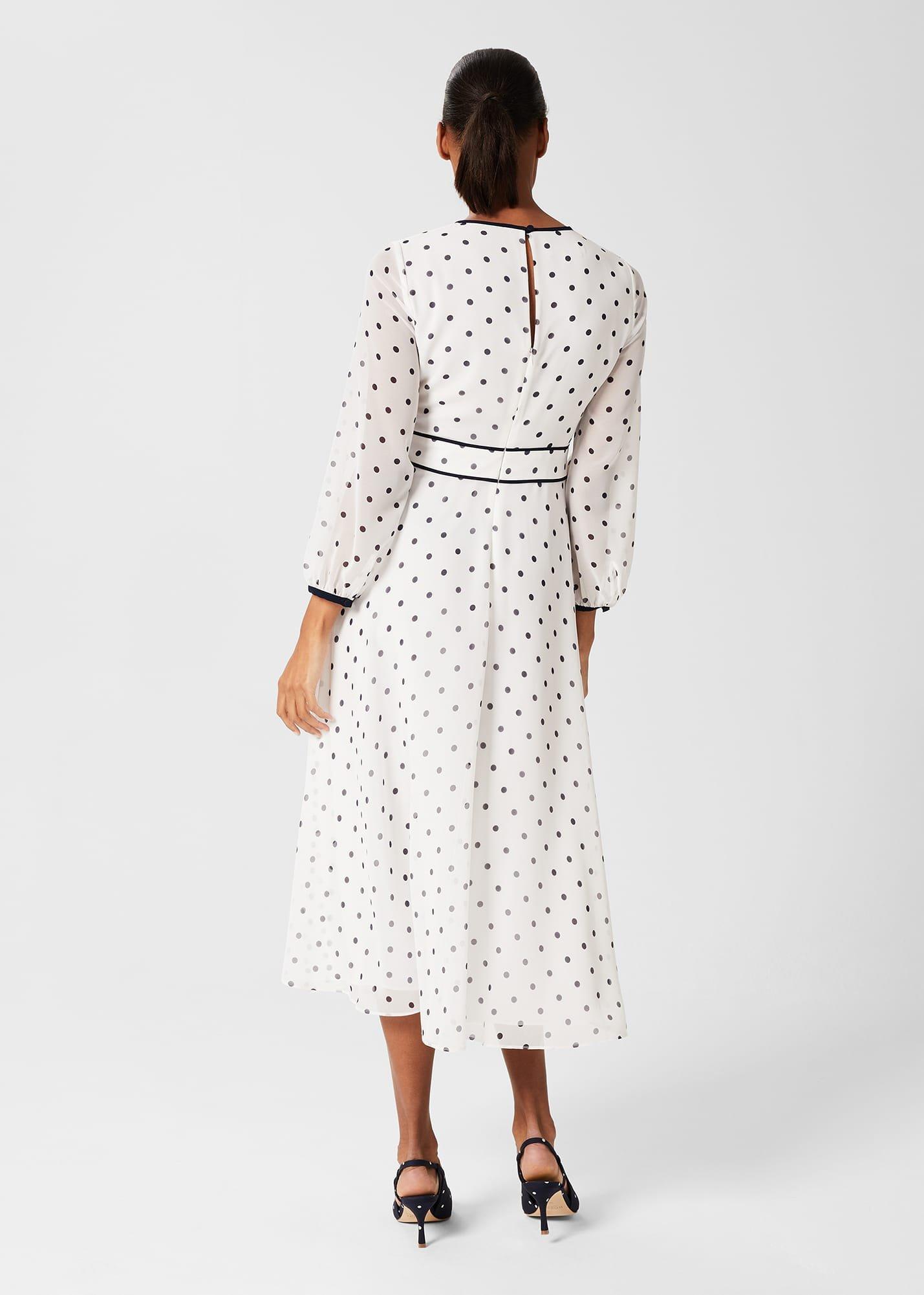 Sahara Spot Fit And Flare Dress, Ivory Navy, hi-res
