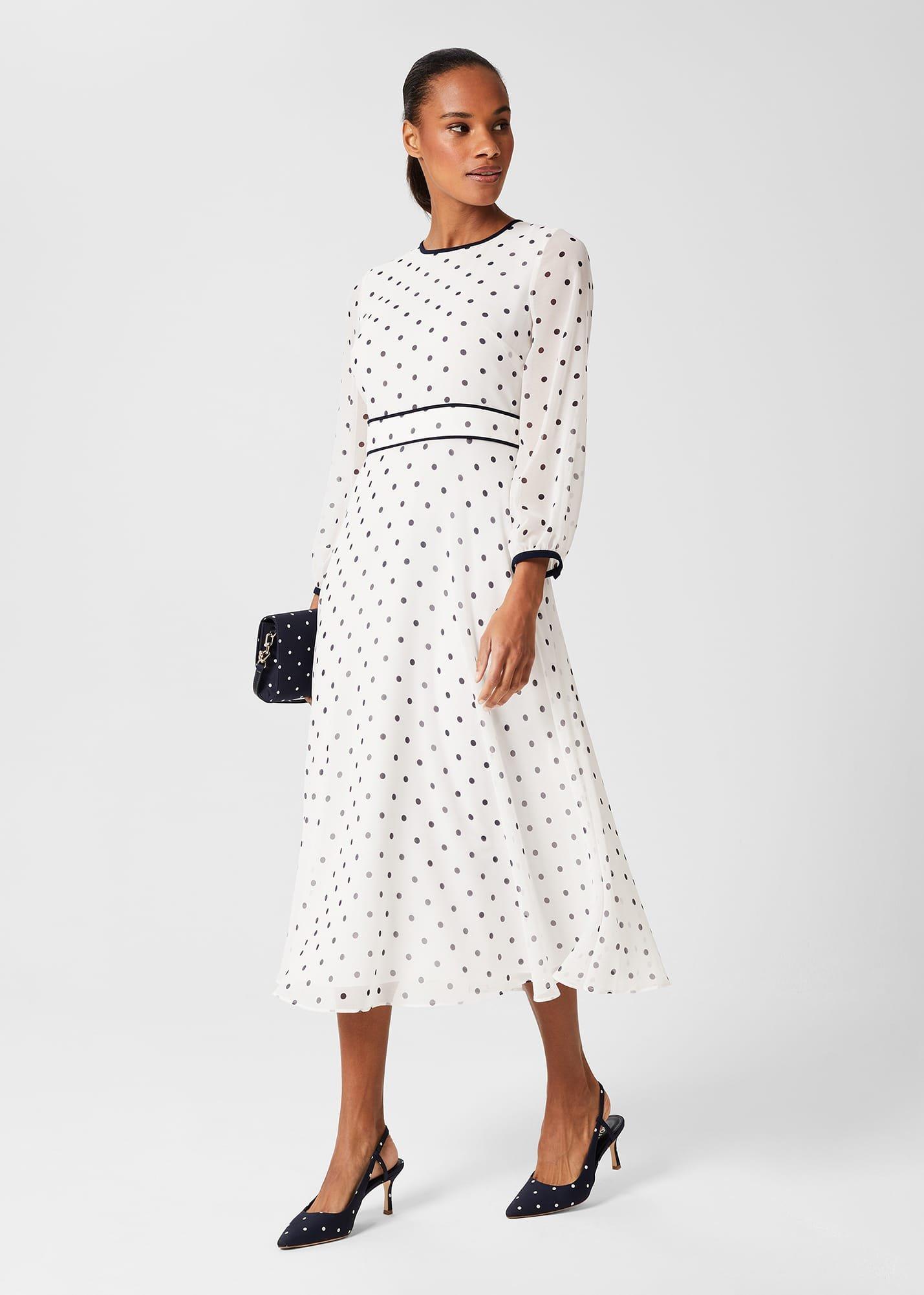 Sahara Spot Fit And Flare Dress, Ivory Navy, hi-res