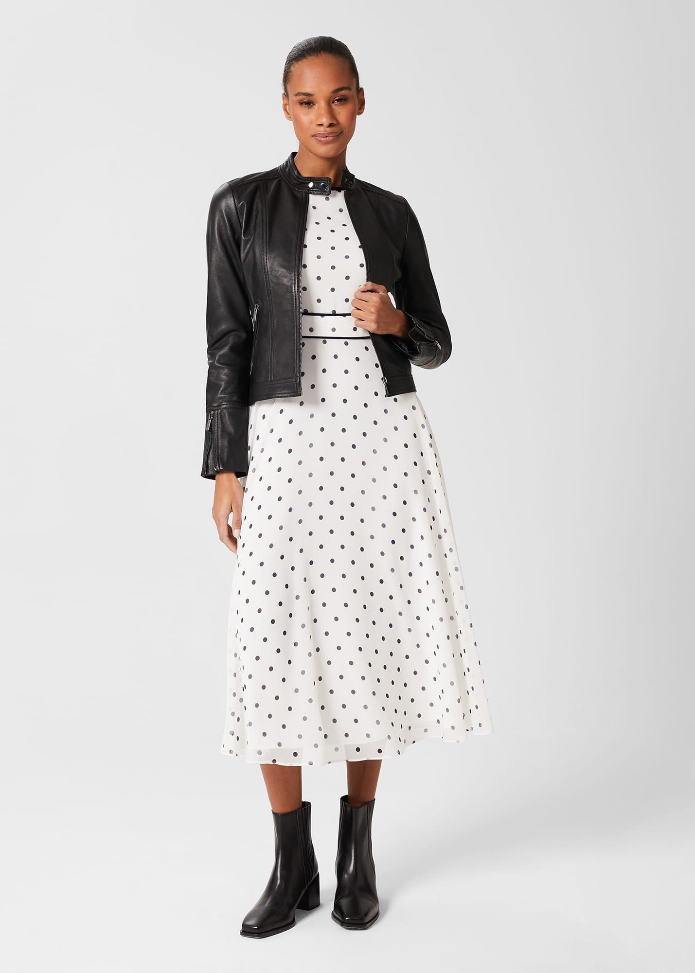 Sahara Spot Fit And Flare Dress, Ivory Navy, hi-res