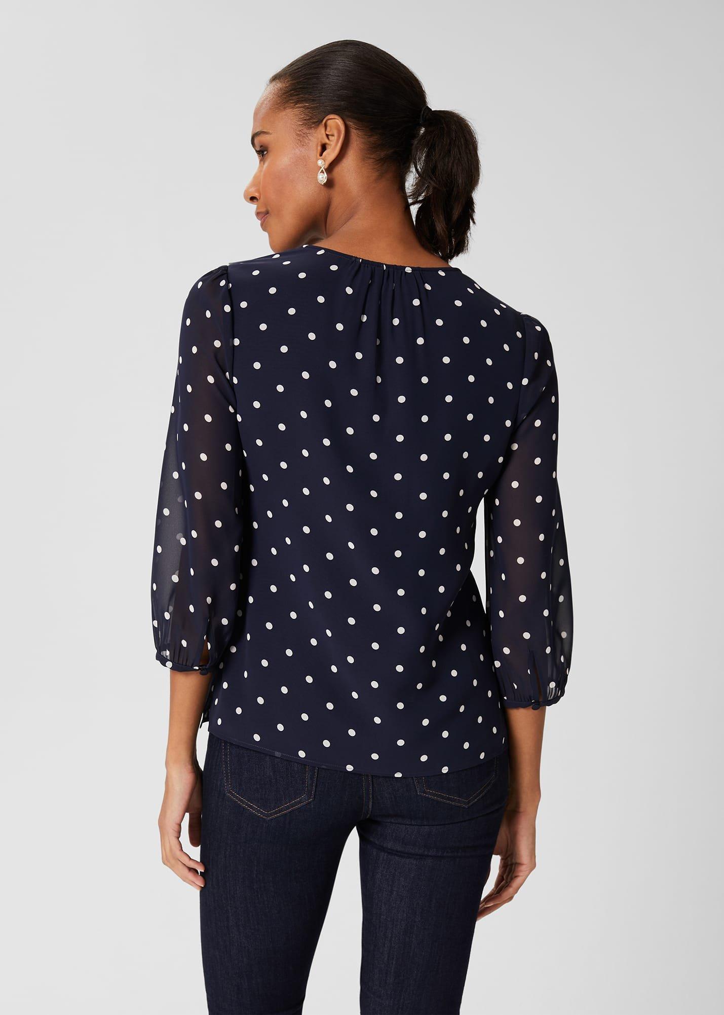 Demi Spot Blouse, Navy Ivory, hi-res