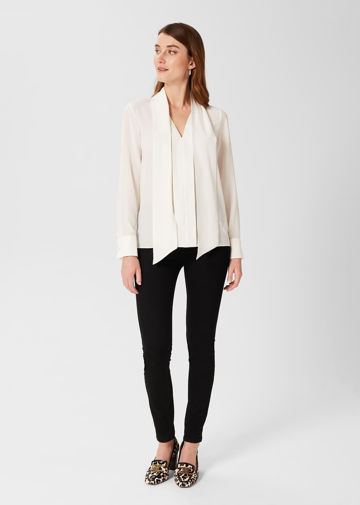 Pearl Silk Blouse, Ivory, hi-res