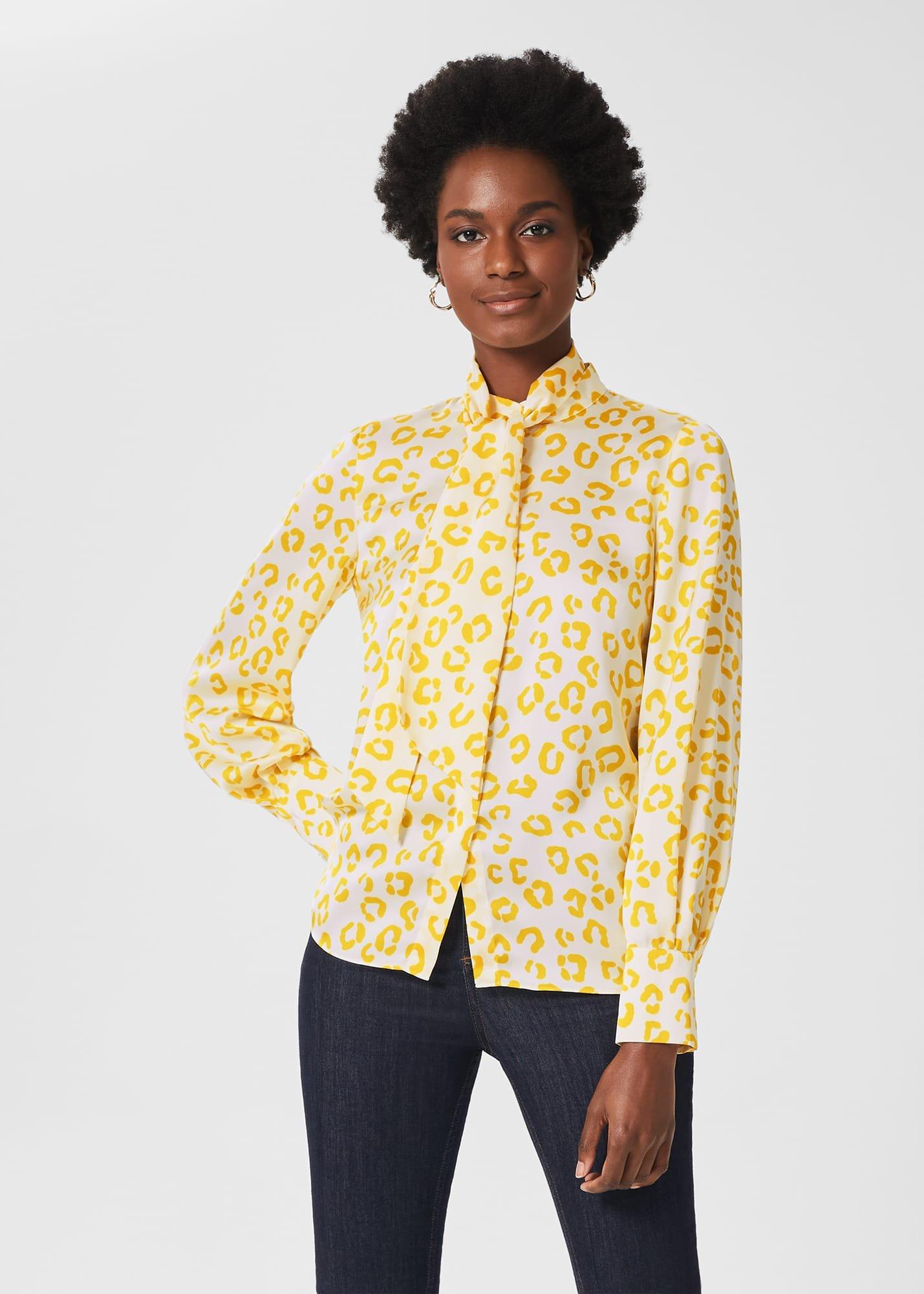 Beatrice Tie Neck Blouse, Ivory Yellow, hi-res