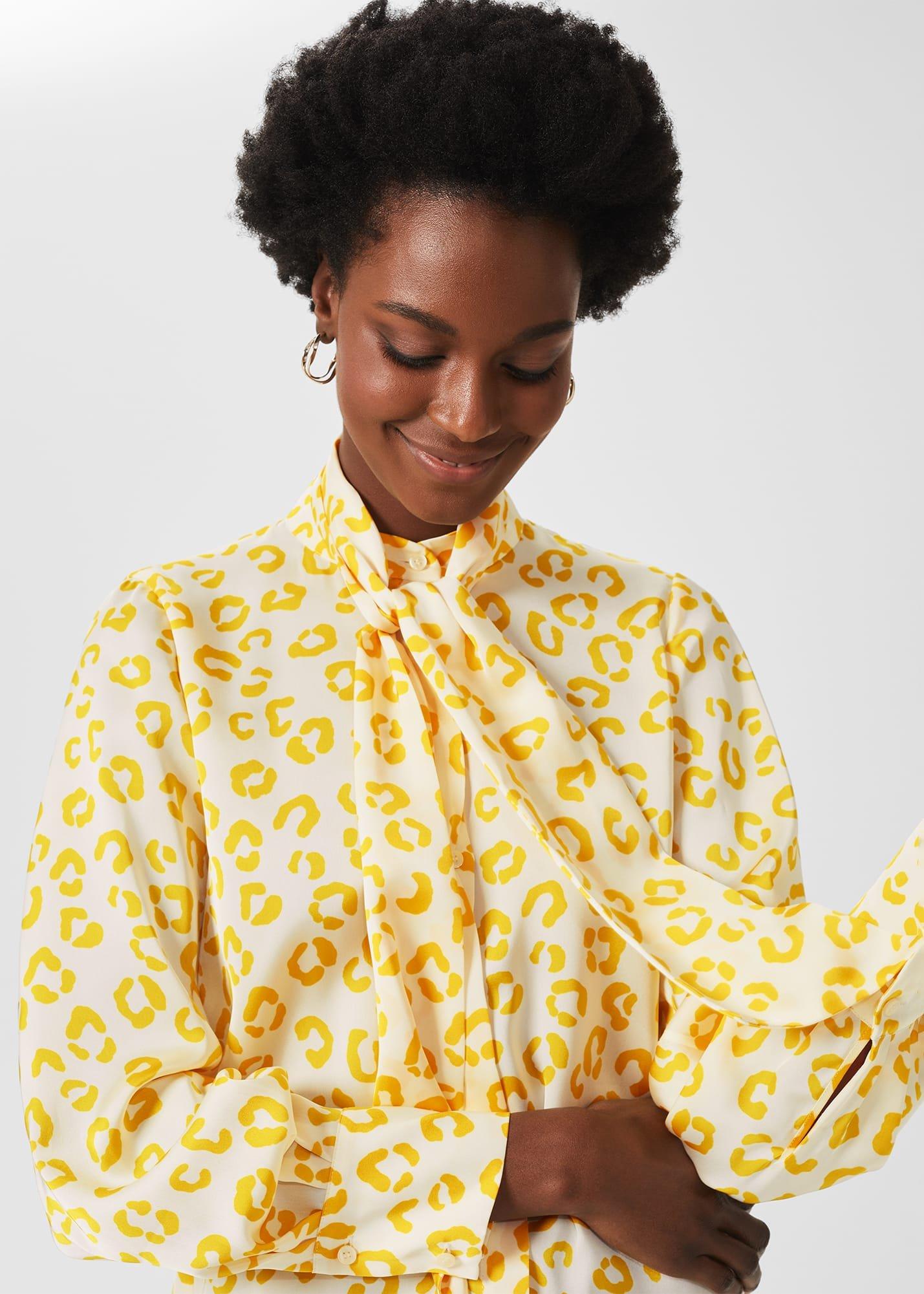 Beatrice Tie Neck Blouse, Ivory Yellow, hi-res