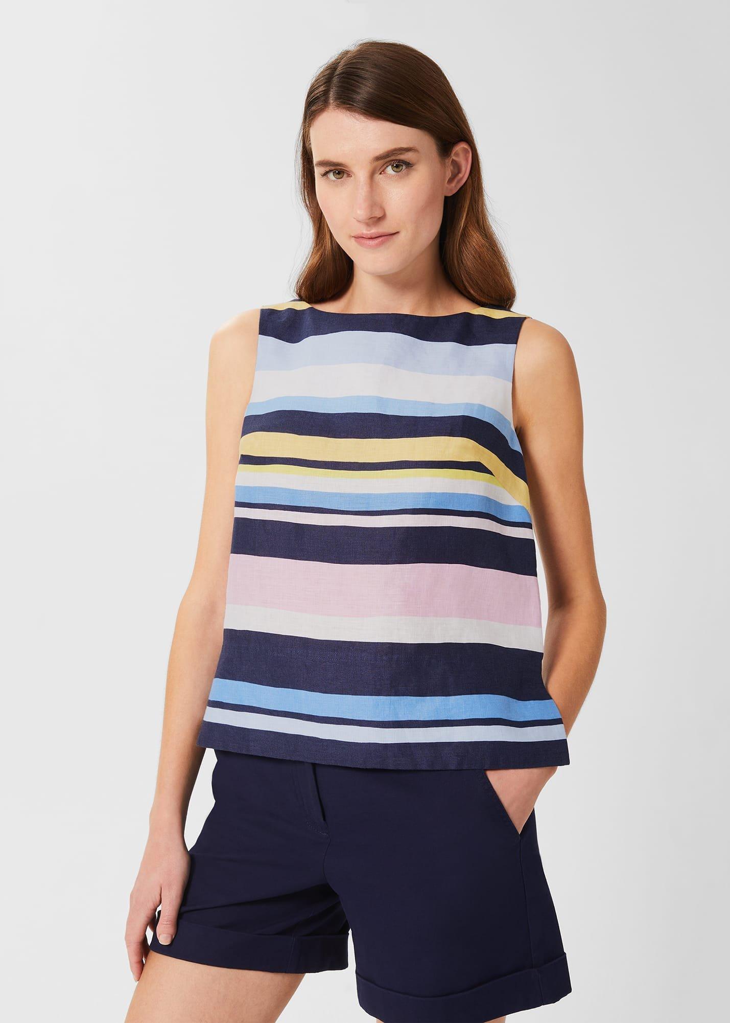 Kinsley Linen Sleeveless Top, Navy Multi, hi-res