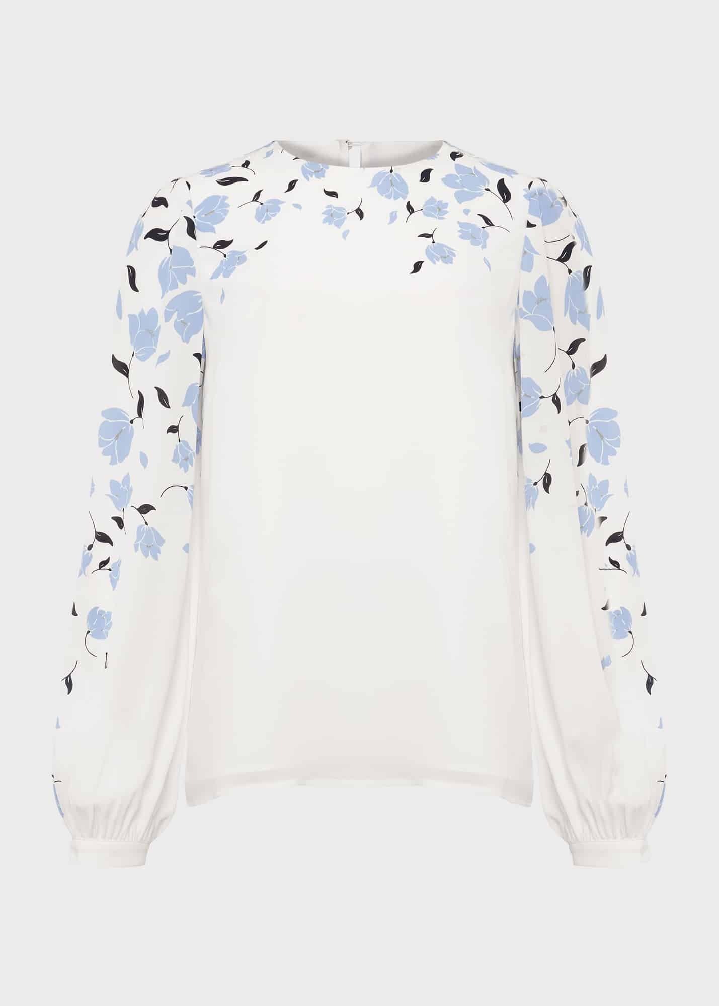 Zeoy Floral Puff Sleeve Blouse, Ivory Blue, hi-res