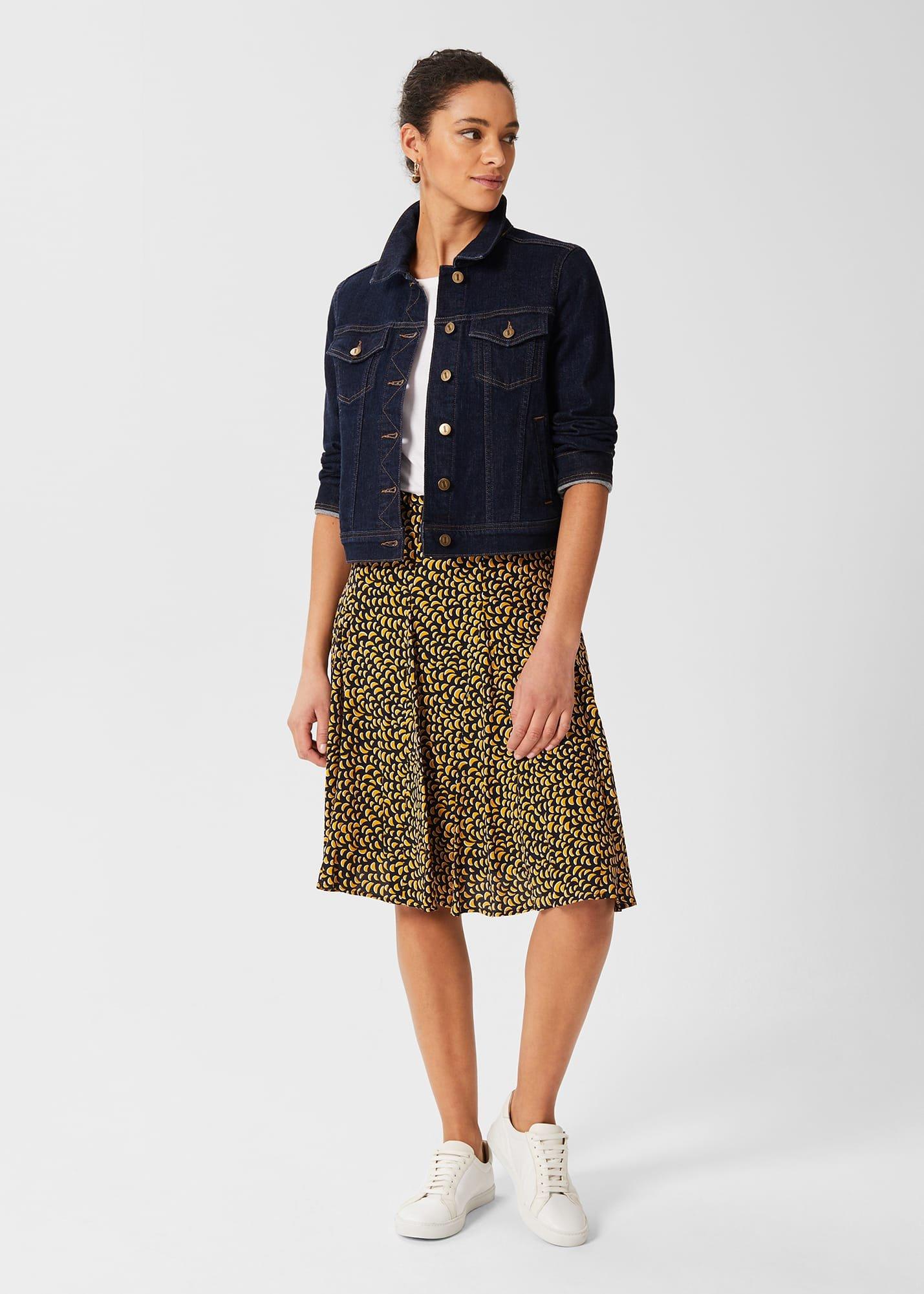 Inez Printed Skirt, Navy Ochre, hi-res