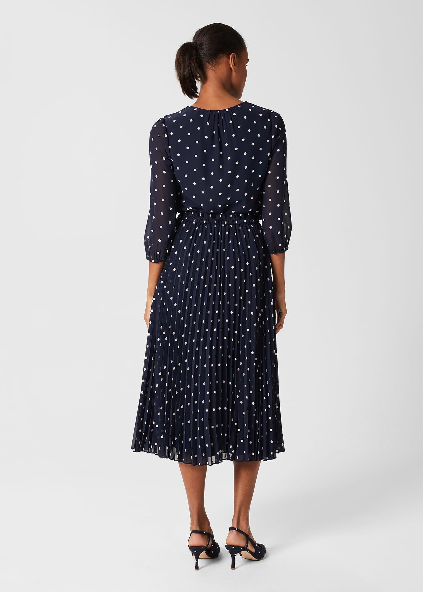 Losie Spot Pleated Skirt, Navy Ivory, hi-res