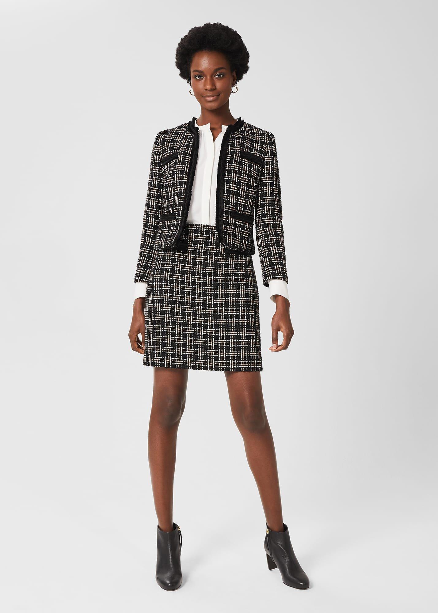 Alexis Tweed Aline Skirt, Black Ivory, hi-res