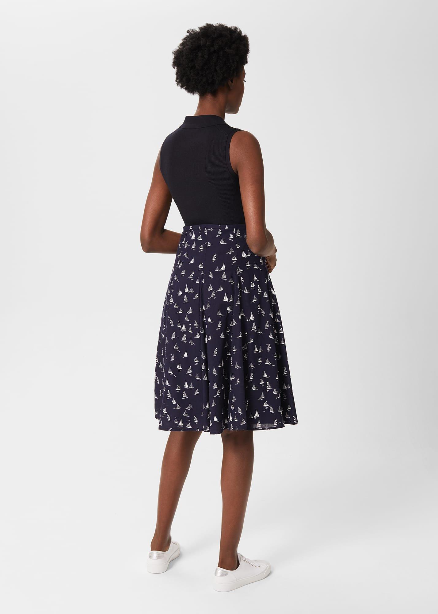 Melina Cotton Skirt, Navy White, hi-res