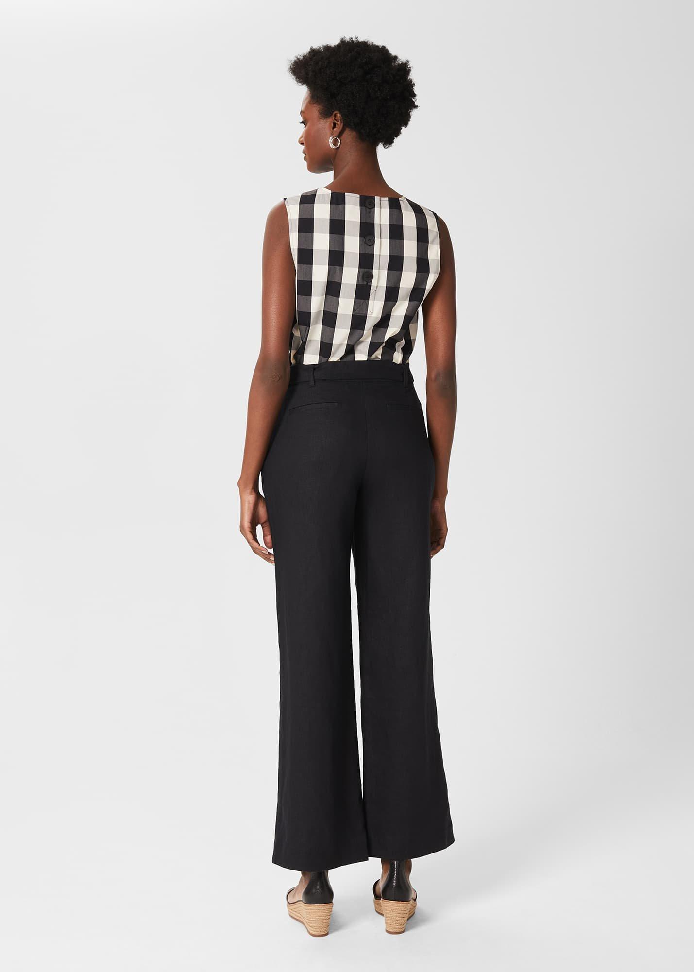 Jacqui Wide Leg Linen Trousers, Black, hi-res