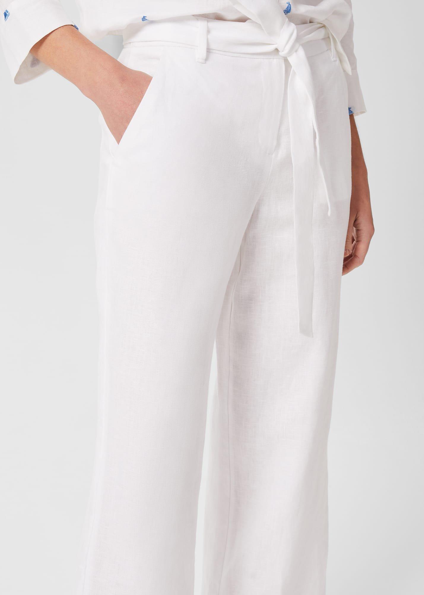 Jacqui Wide Leg Linen Trousers, White, hi-res
